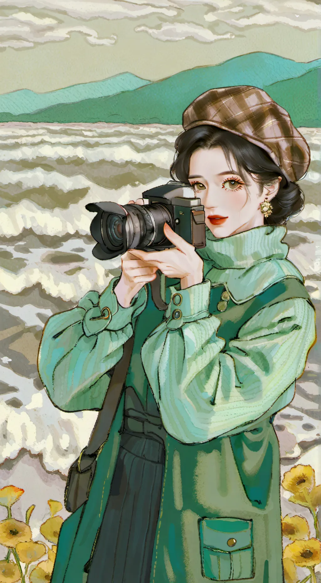 ai character: camera woman  background