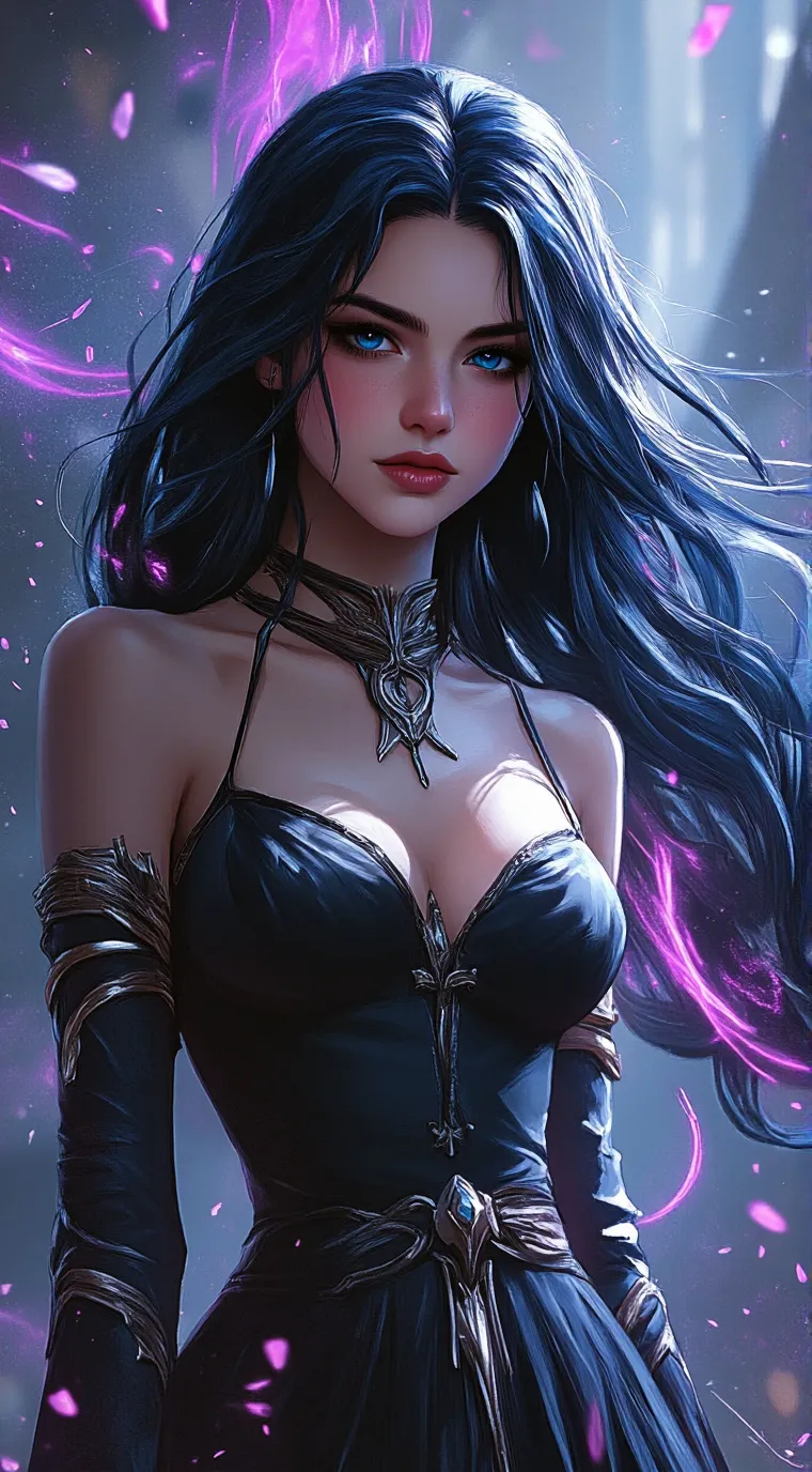 ai character: Nyx, night goddess background