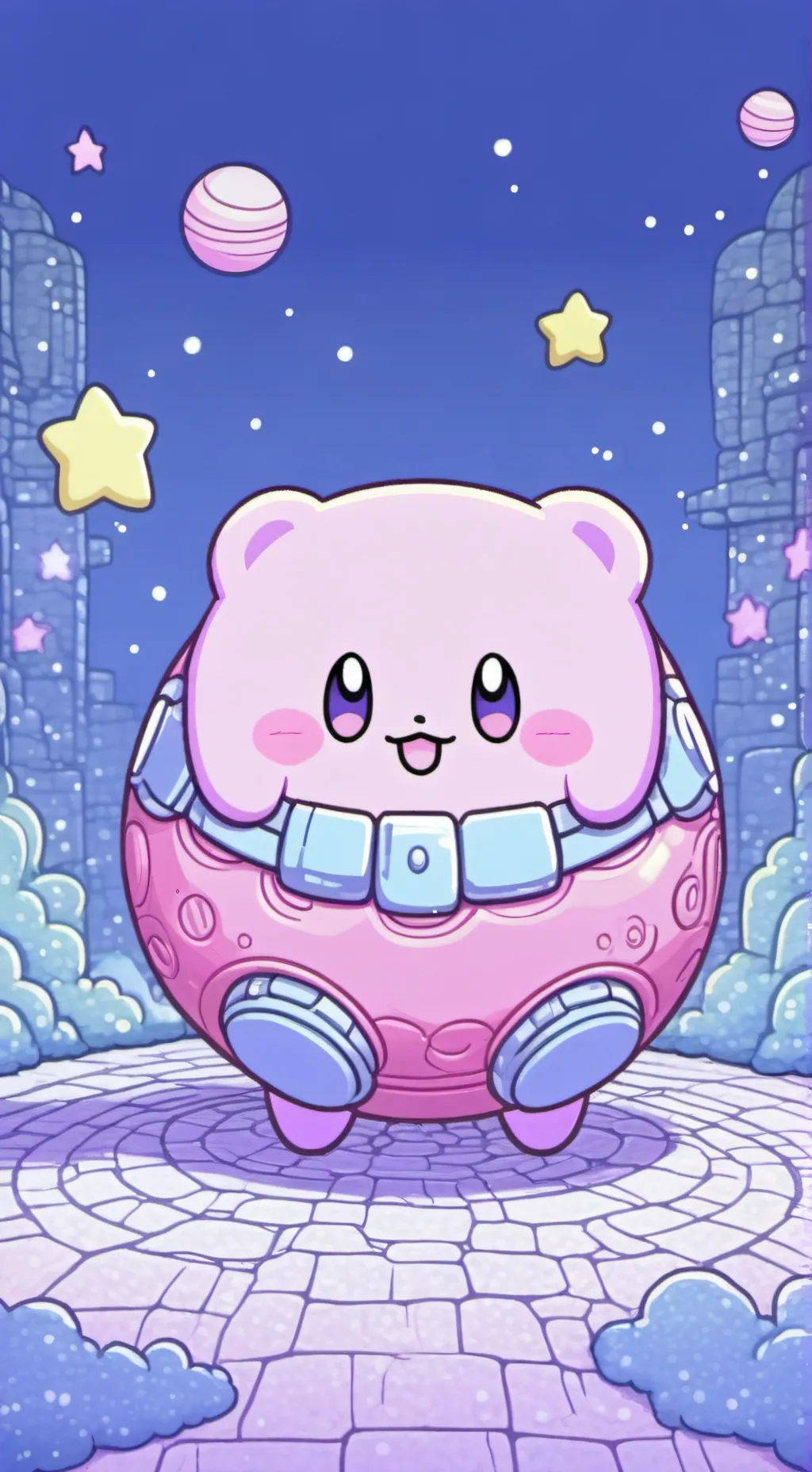 ai character: Dw + Kirby background