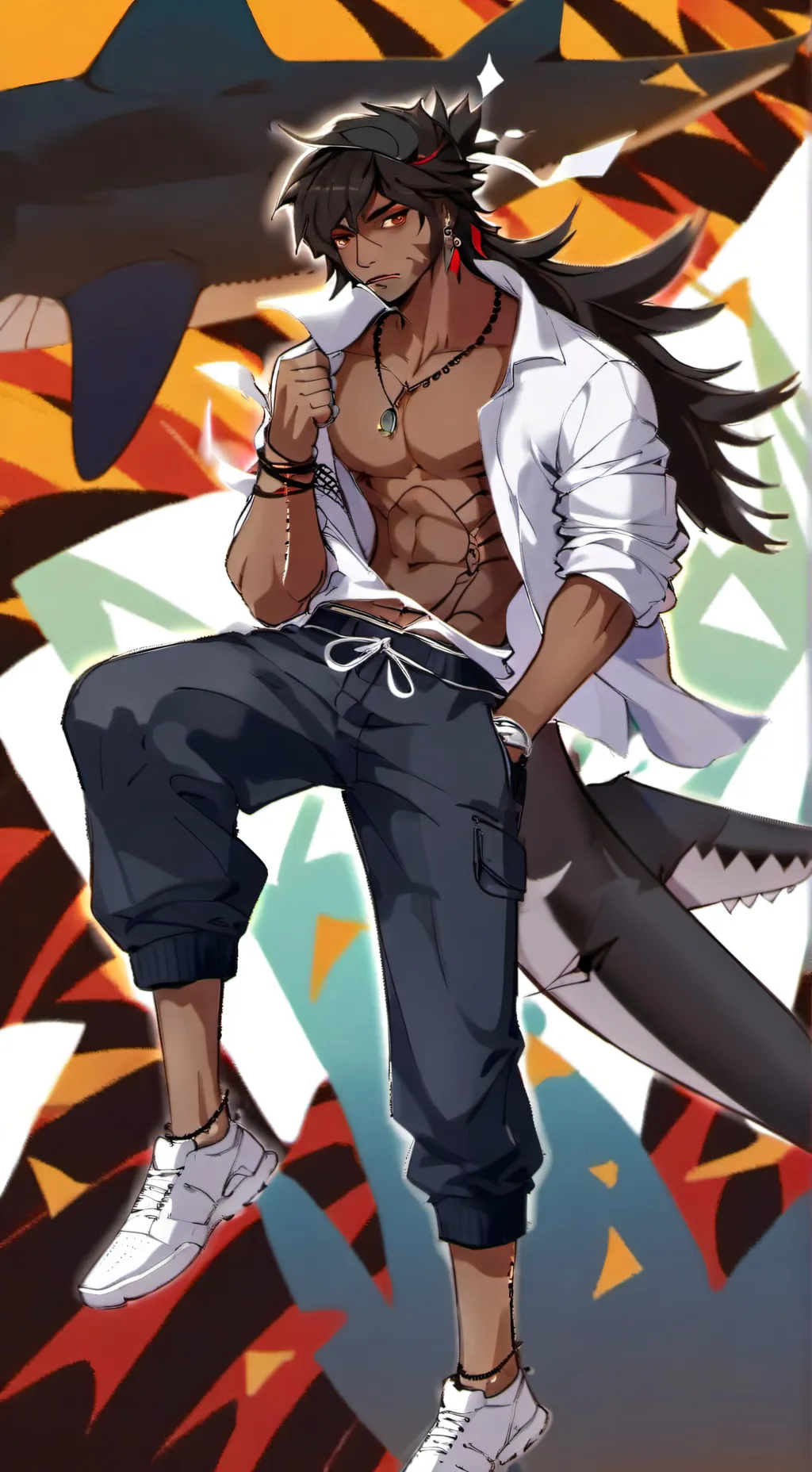 ai character: steve/shark hybrid background