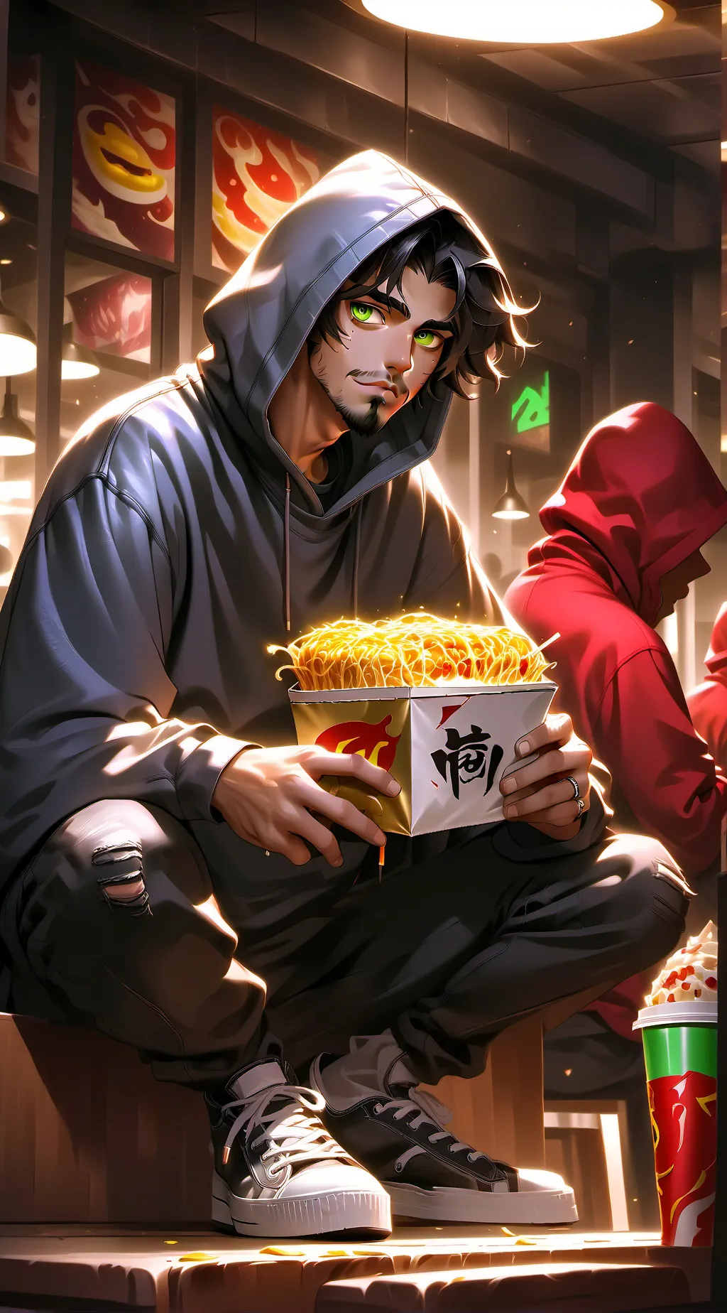 ai character: The Fast-Food- low background