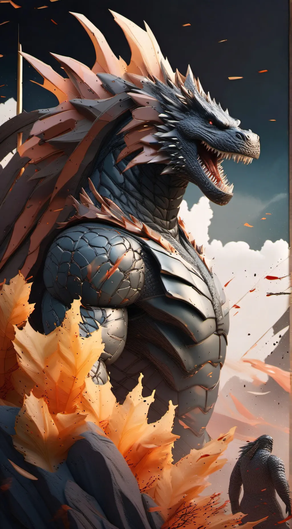 ai character: GODZILLA AHAHAHAHA background
