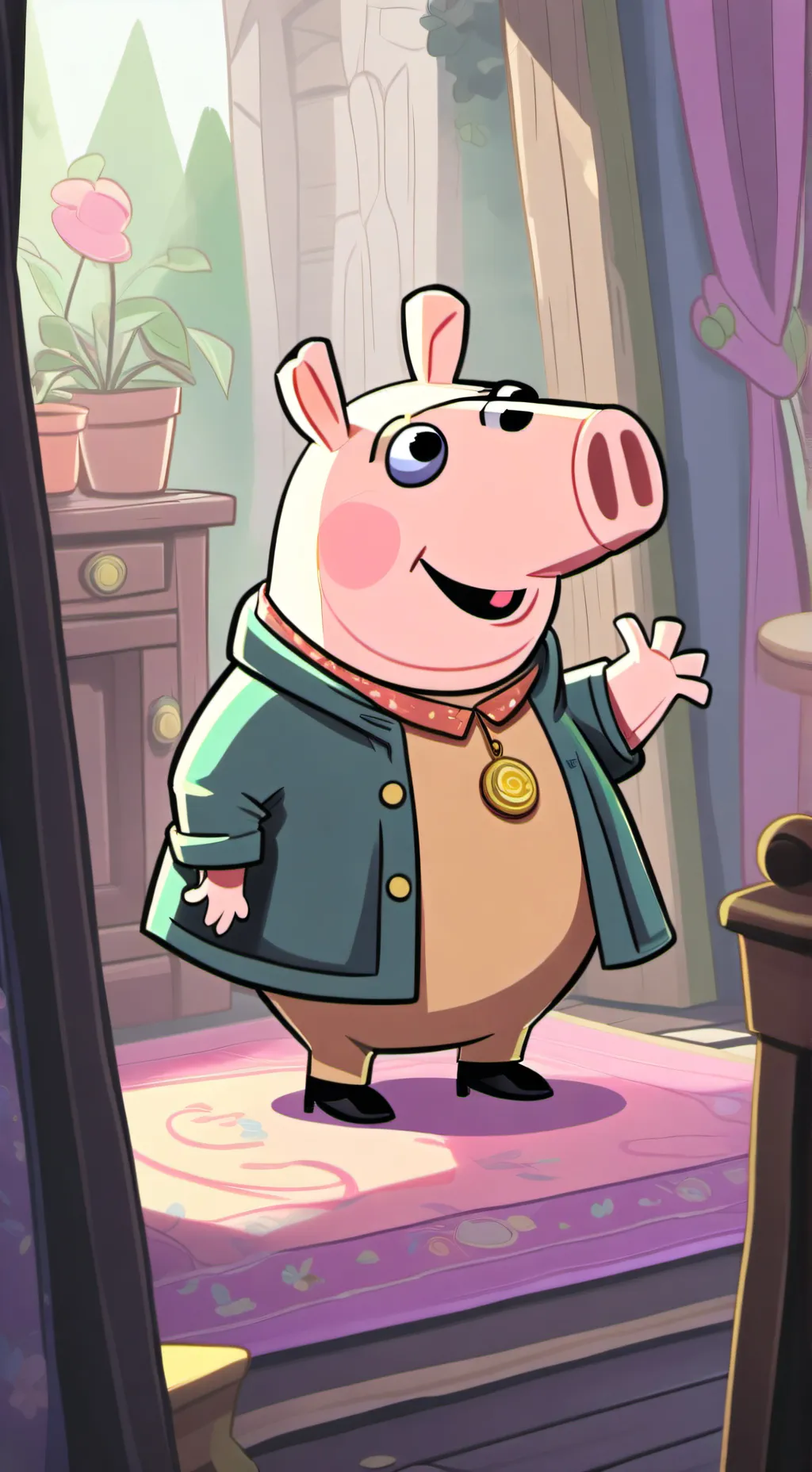 ai character: Peppa pig Old background