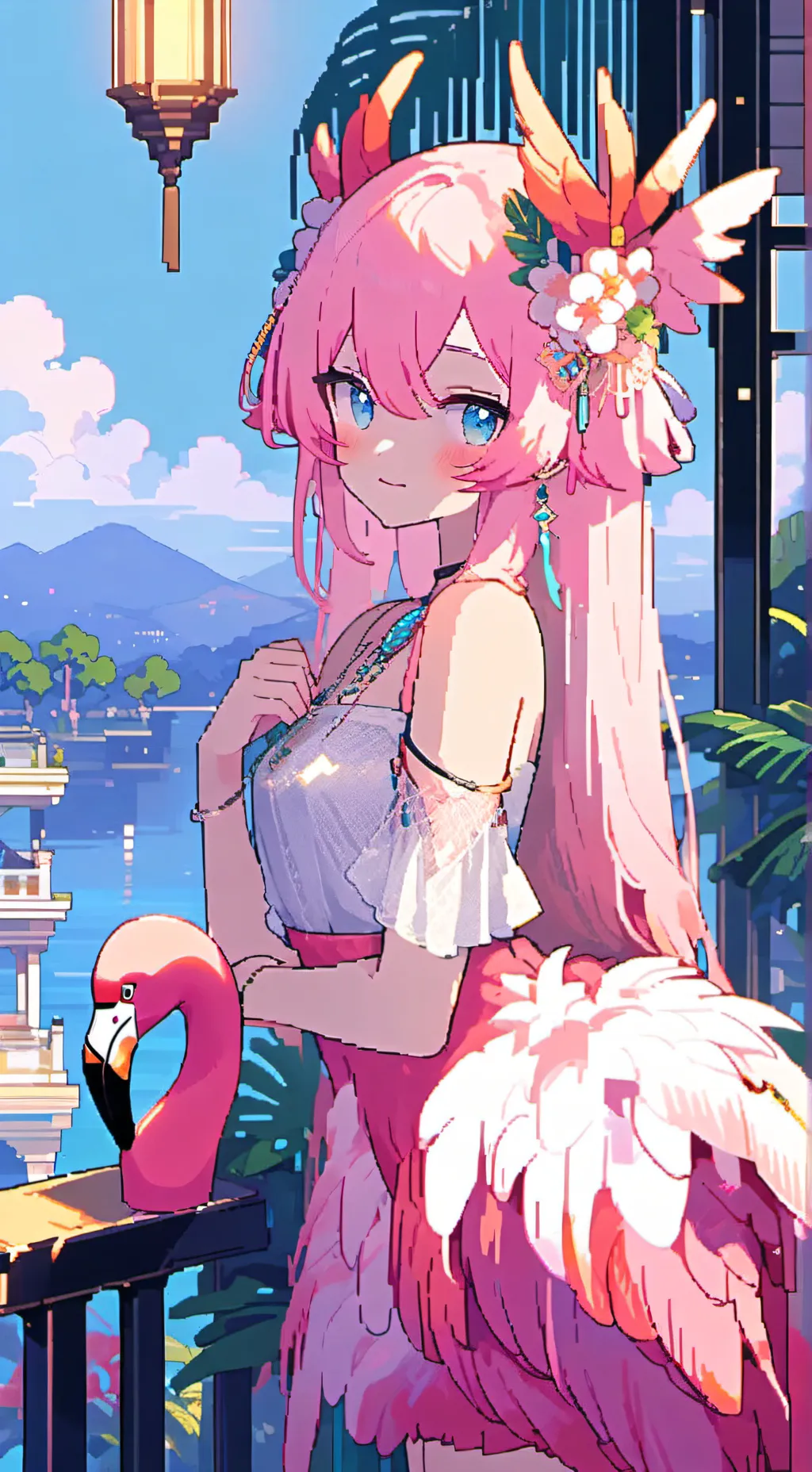 ai character: Elsa the Flamingo Furry background