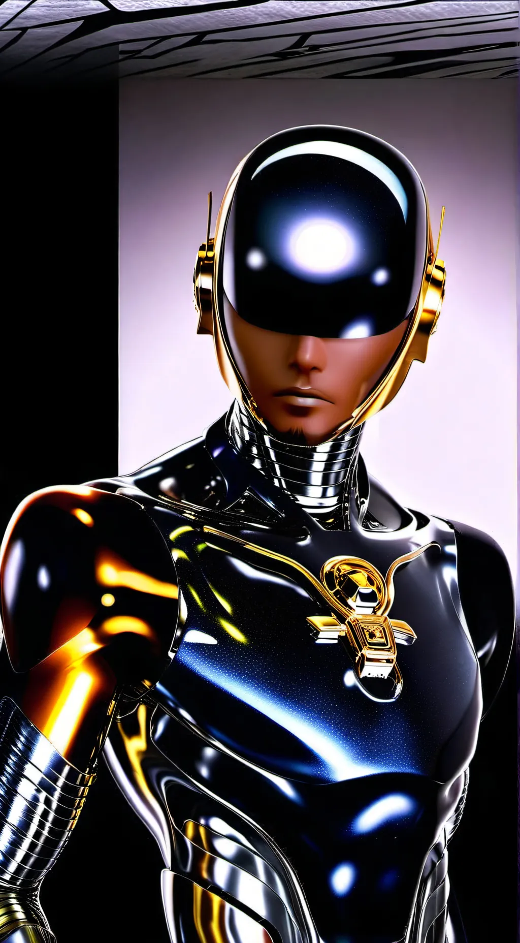 ai character: cyborg man  background