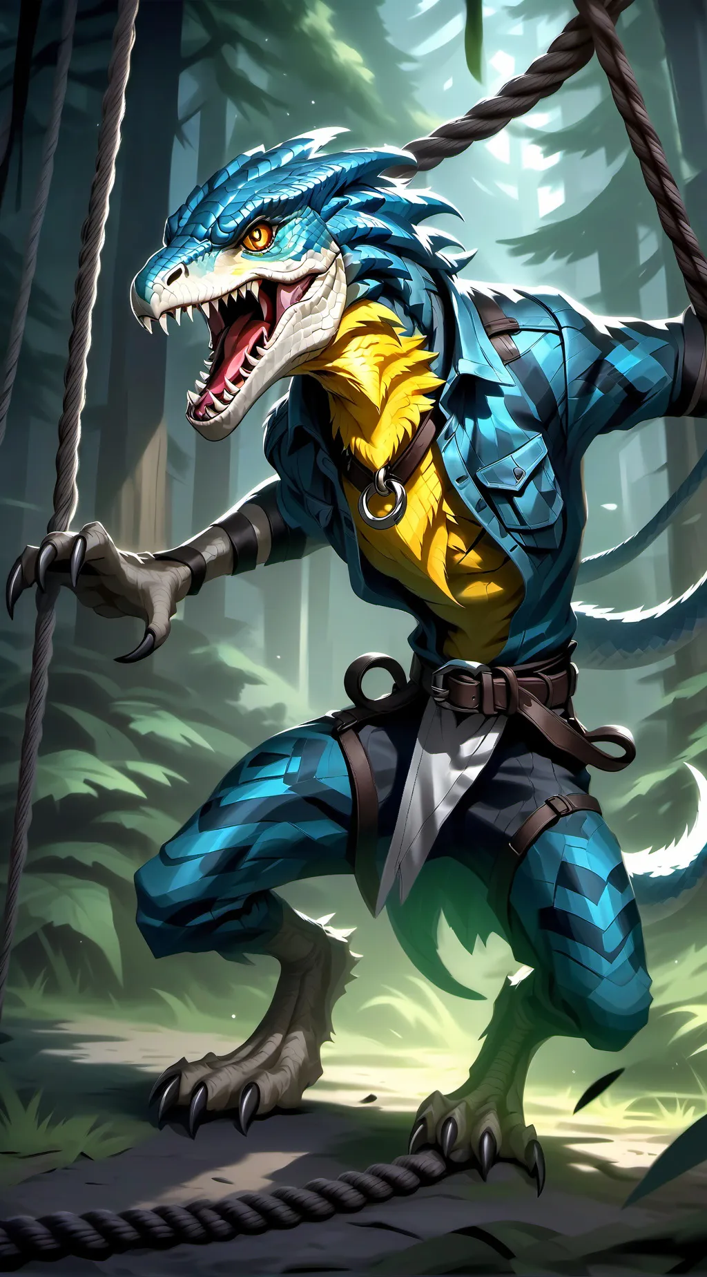 ai character: Velociraptor Blue background