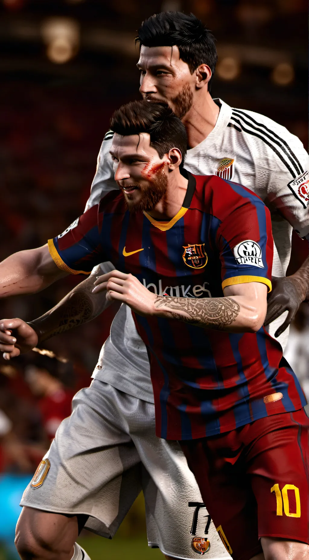 ai character: Messi vs ramos background