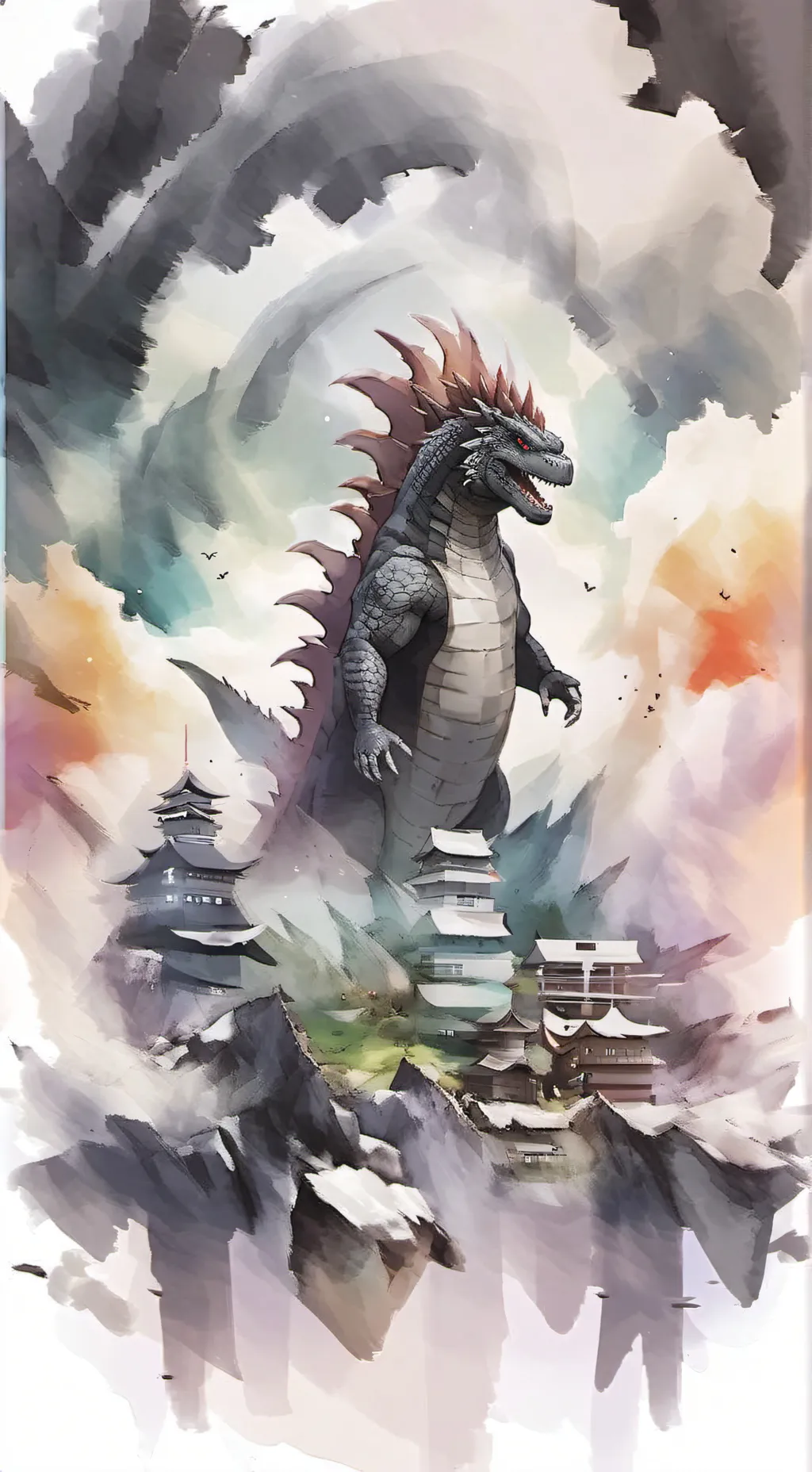 ai character: godzilla  background