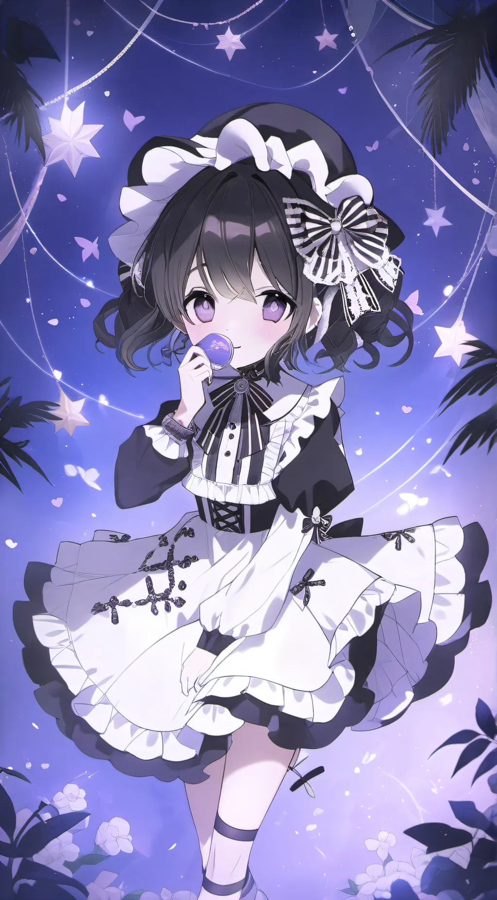 ai character: cute purple girl  background