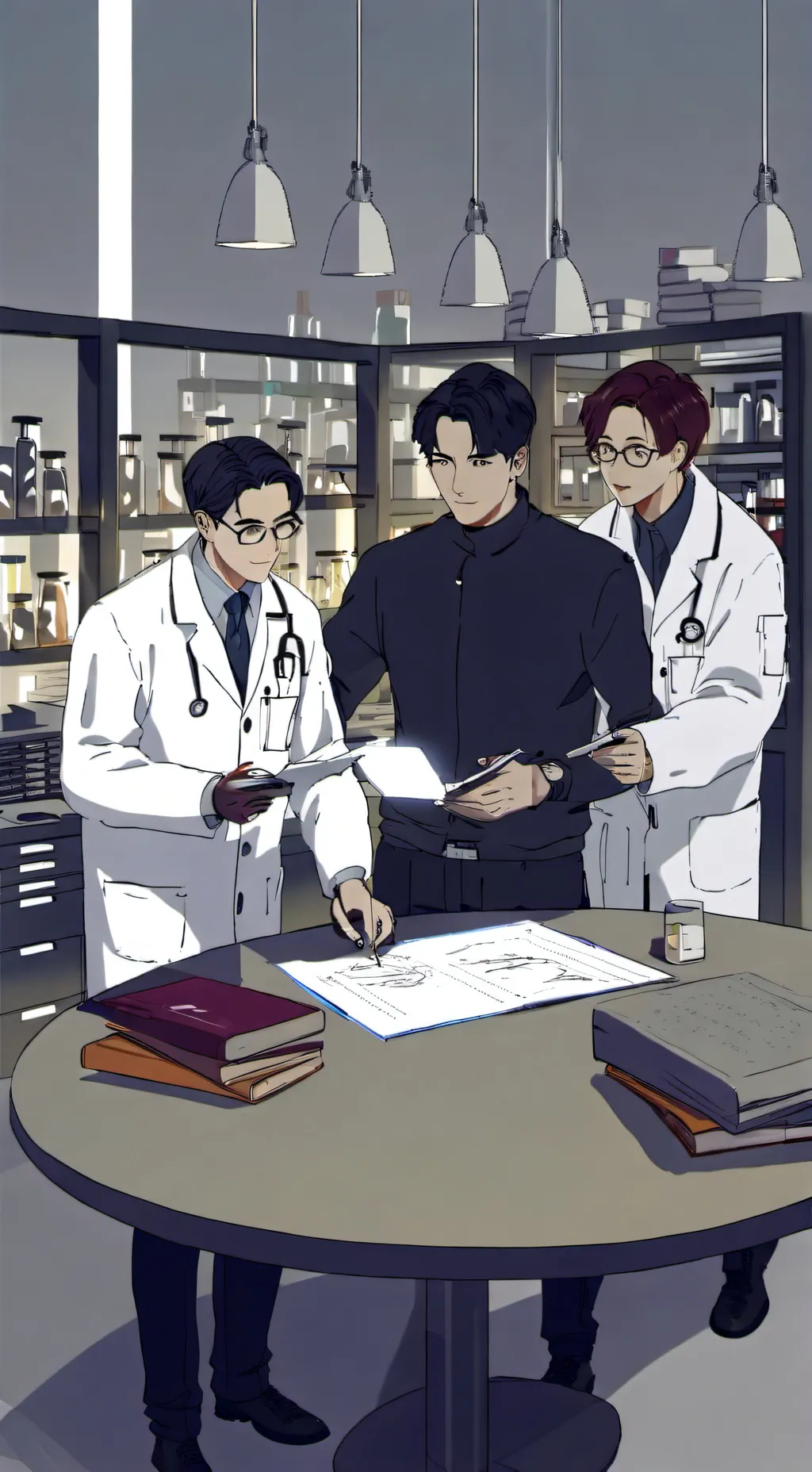 ai character: 🫦3 cientistas🫦 background
