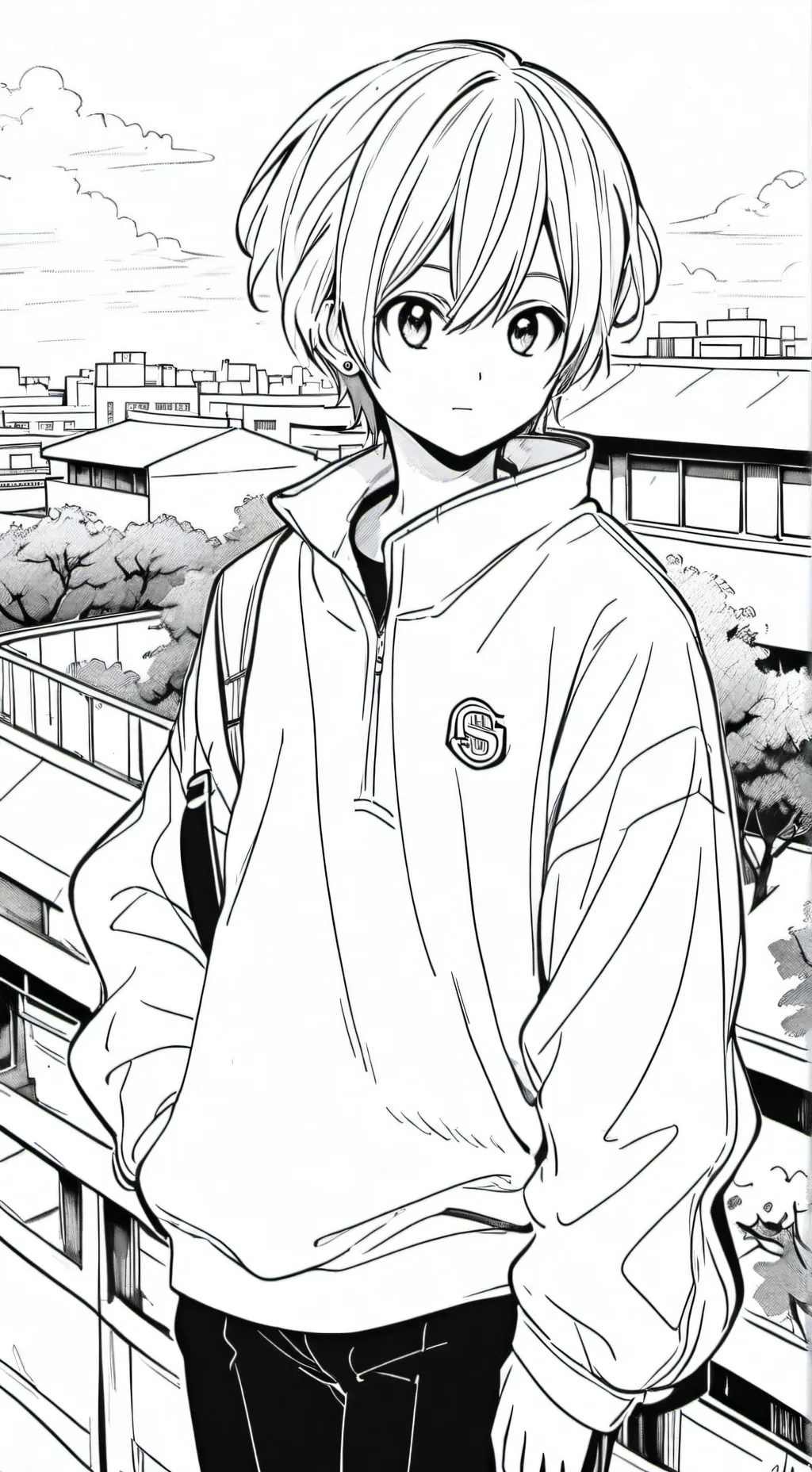ai character: School Rooftop background