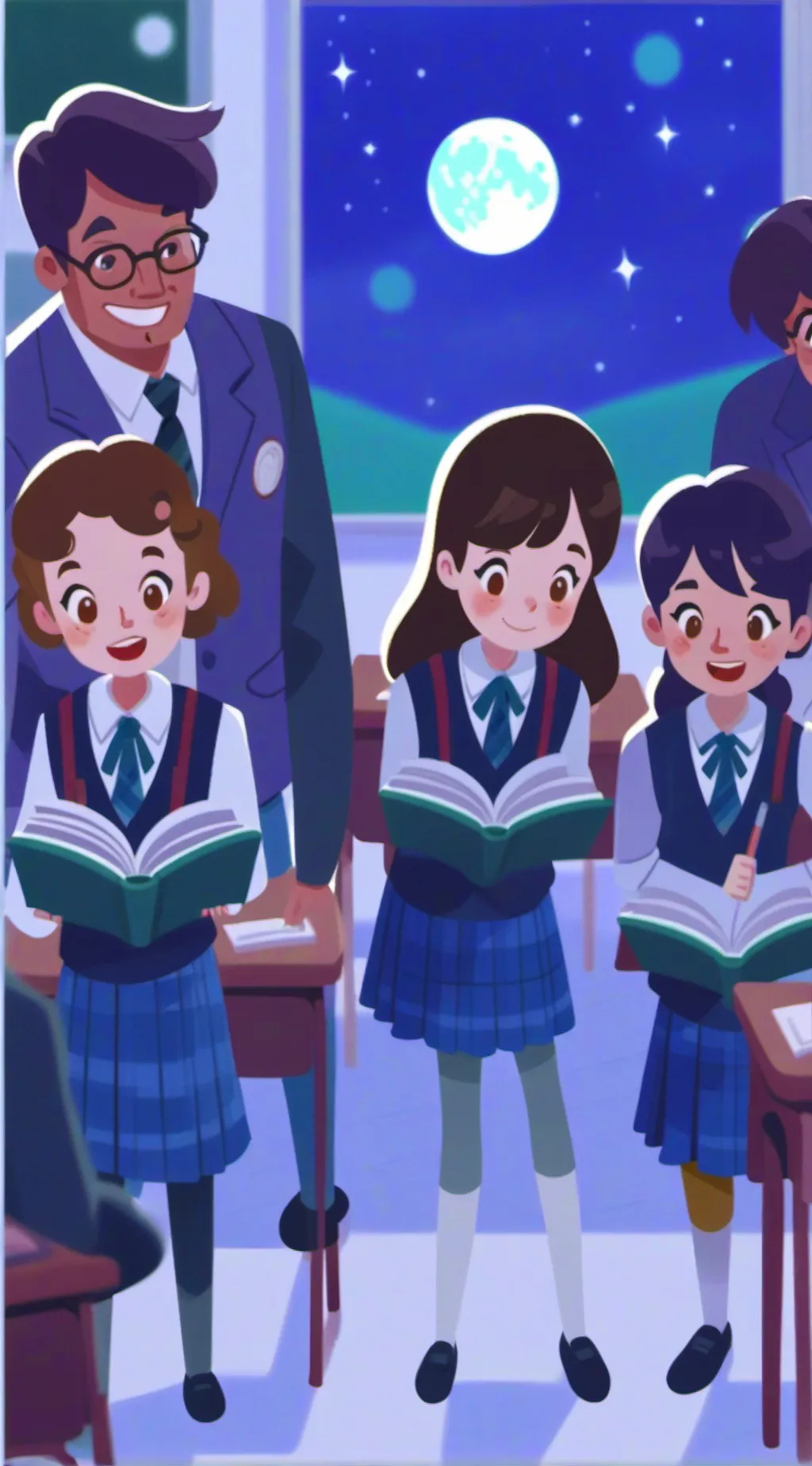 ai character: School grade 1 background