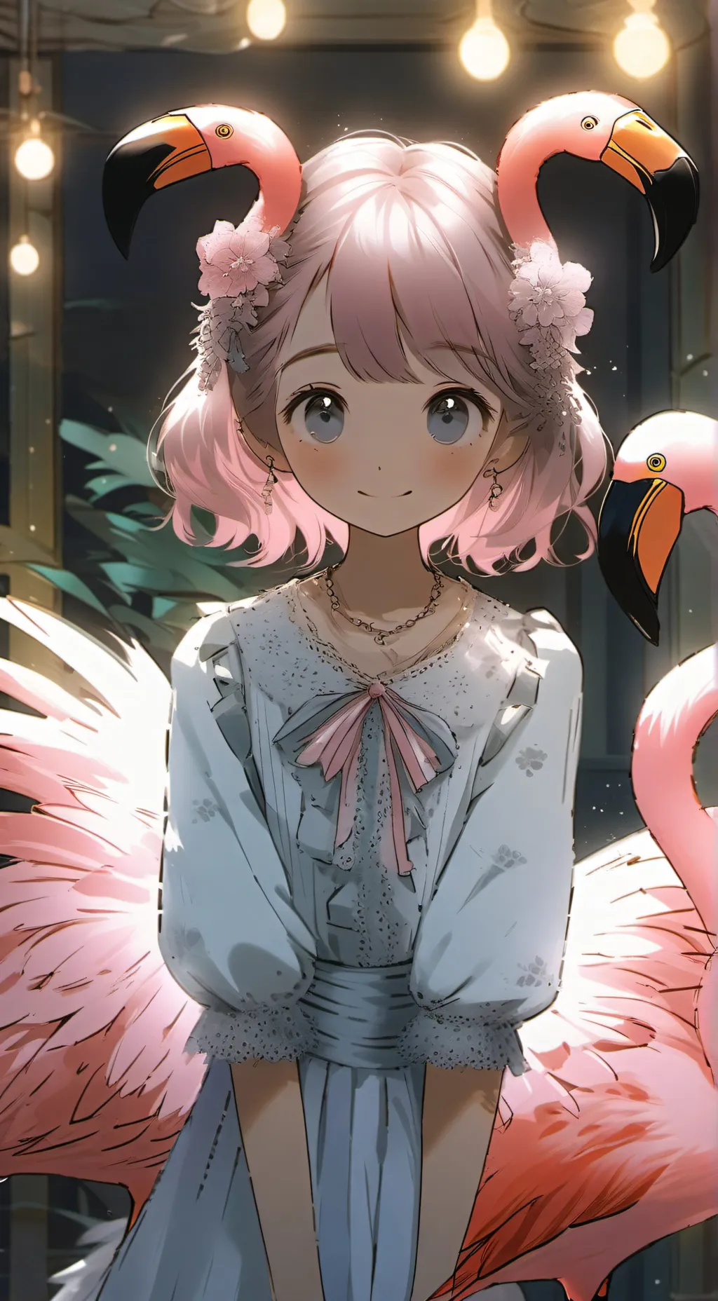 ai character: Leggy Flamingo Furry background