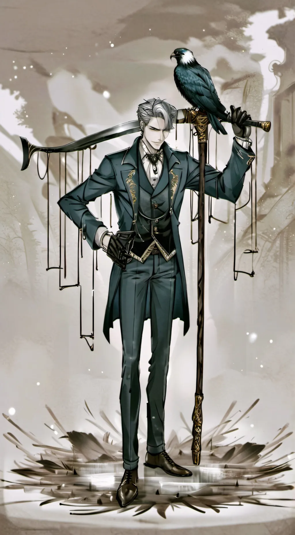 ai character: puppet man  background