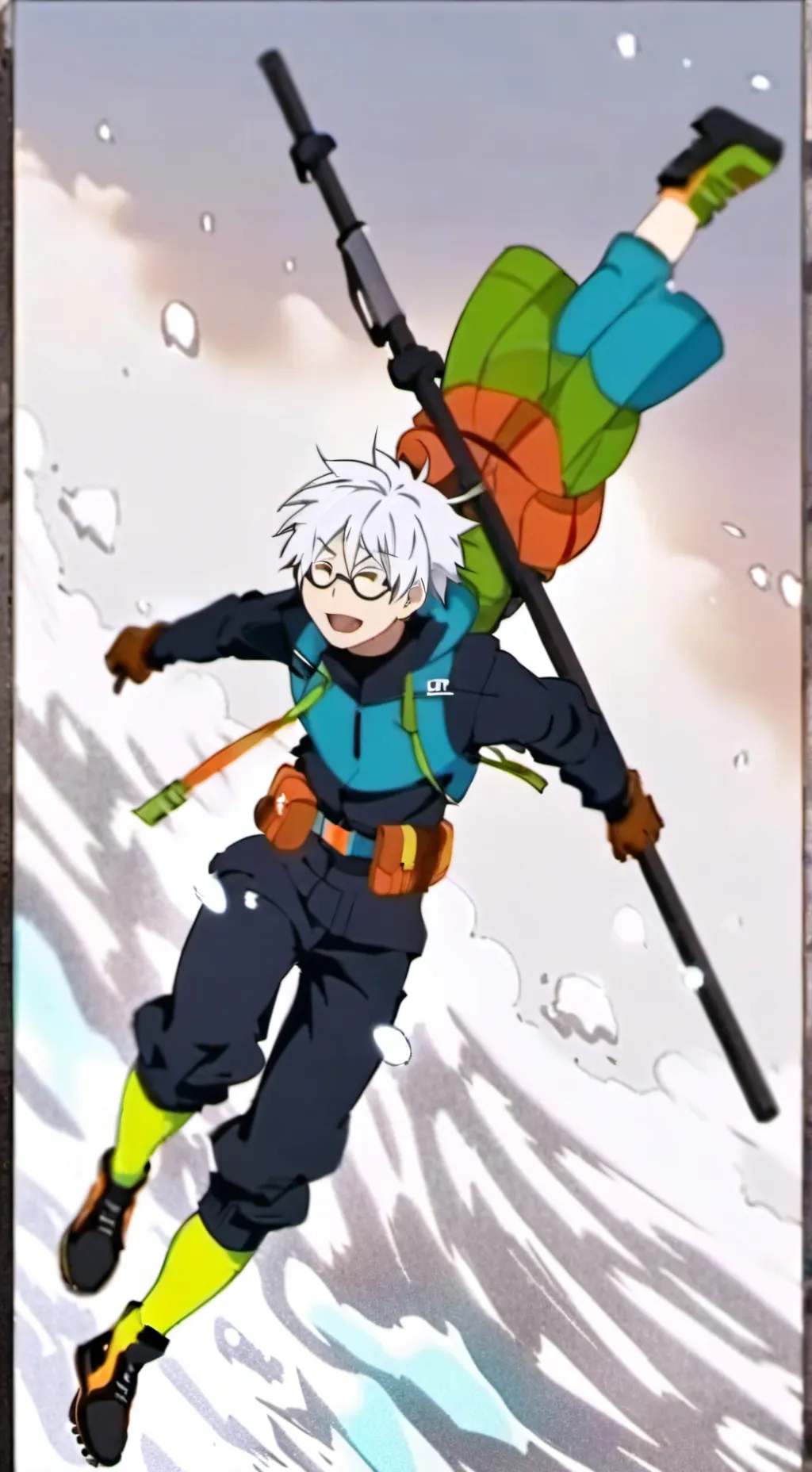 ai character: JJK skiing  background