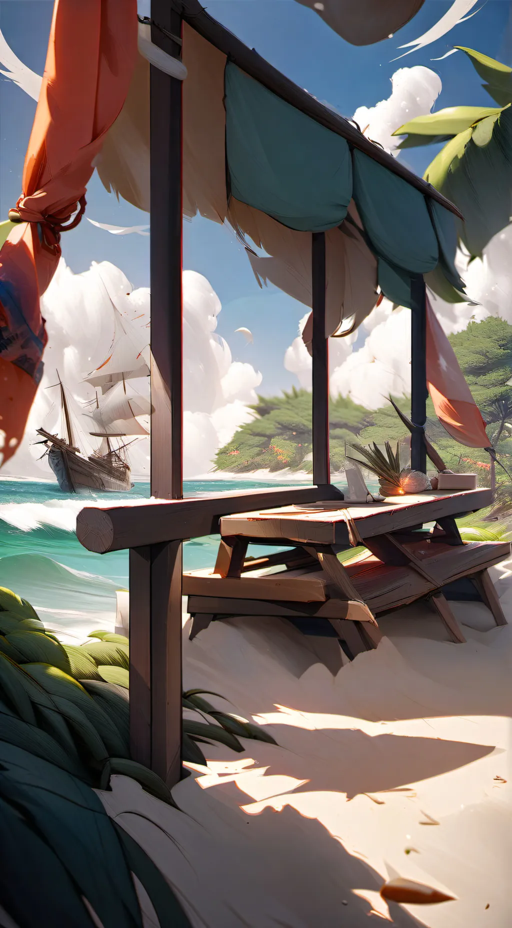 ai character: Md beach background