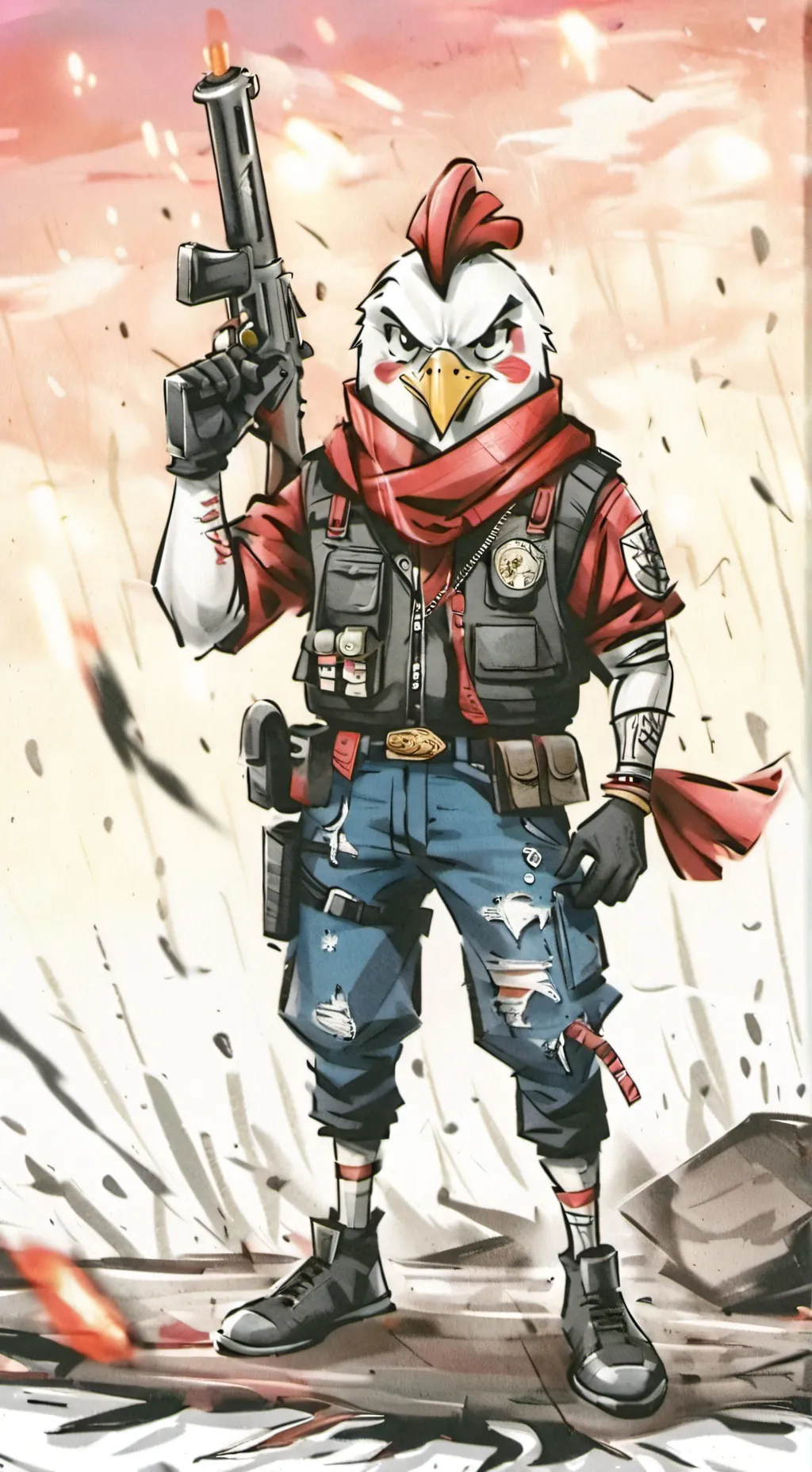 ai character: chicken gun background