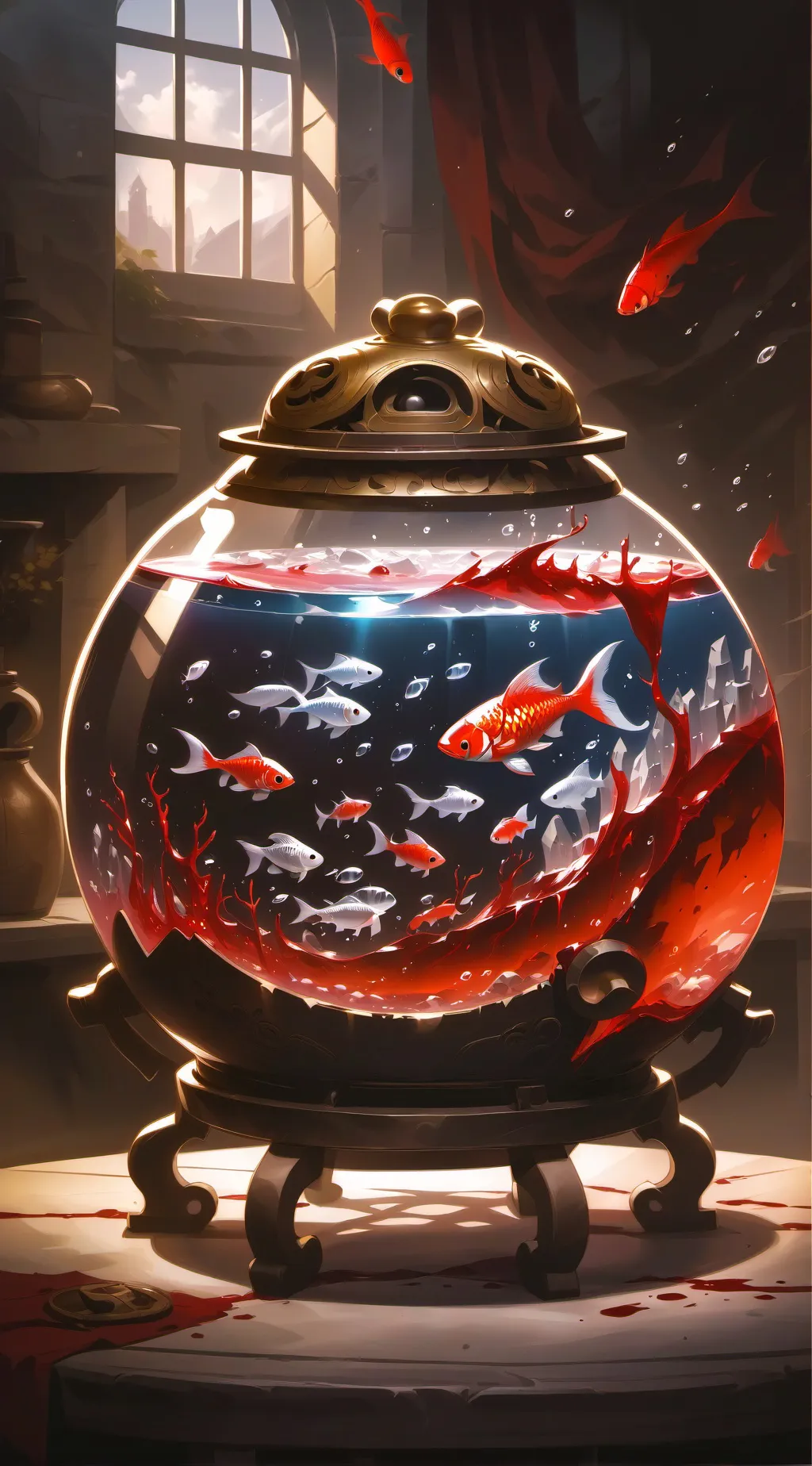 ai character: FXNN THE FISH BOWL background