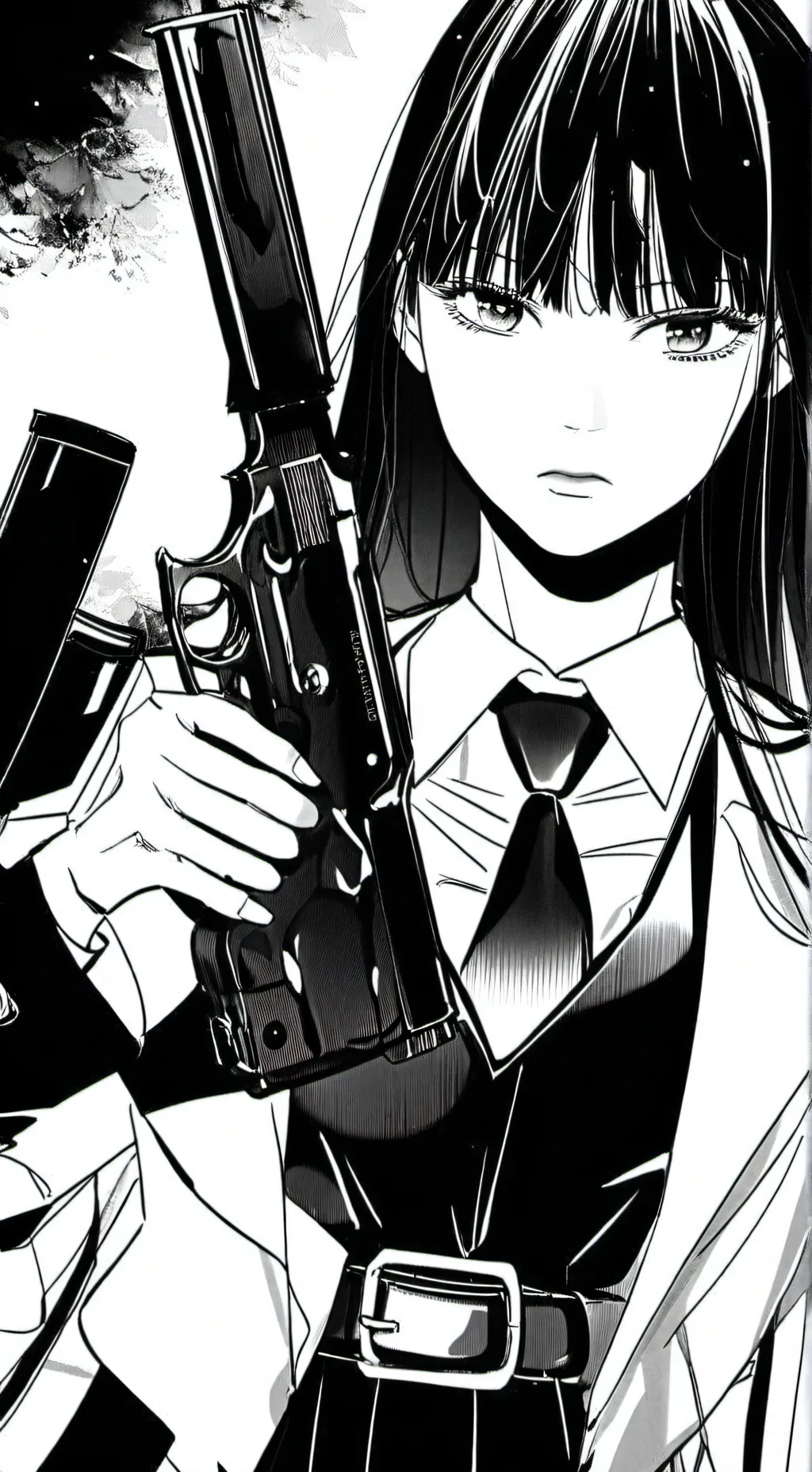 ai character: y/n with a gun mha background