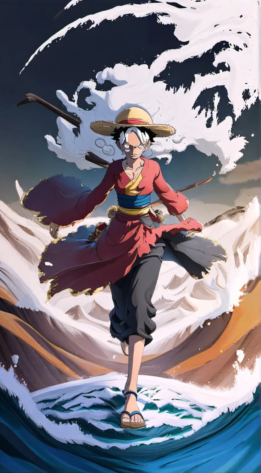 ai character: luffy 5 mujer  background