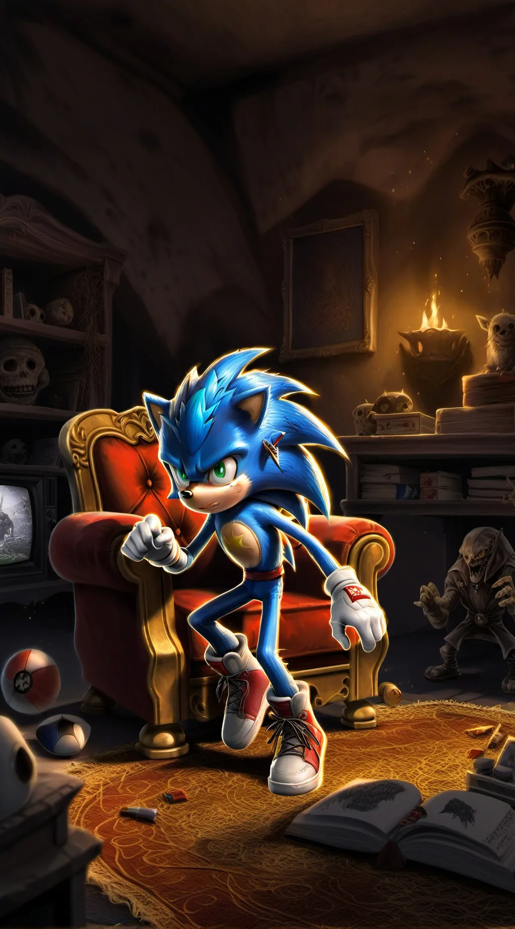 ai character: Sonic horror movie background