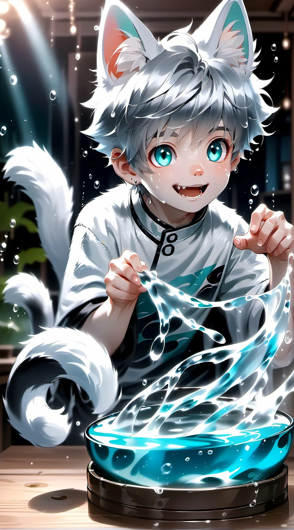 ai character: Silverfin the Cat Spirit background