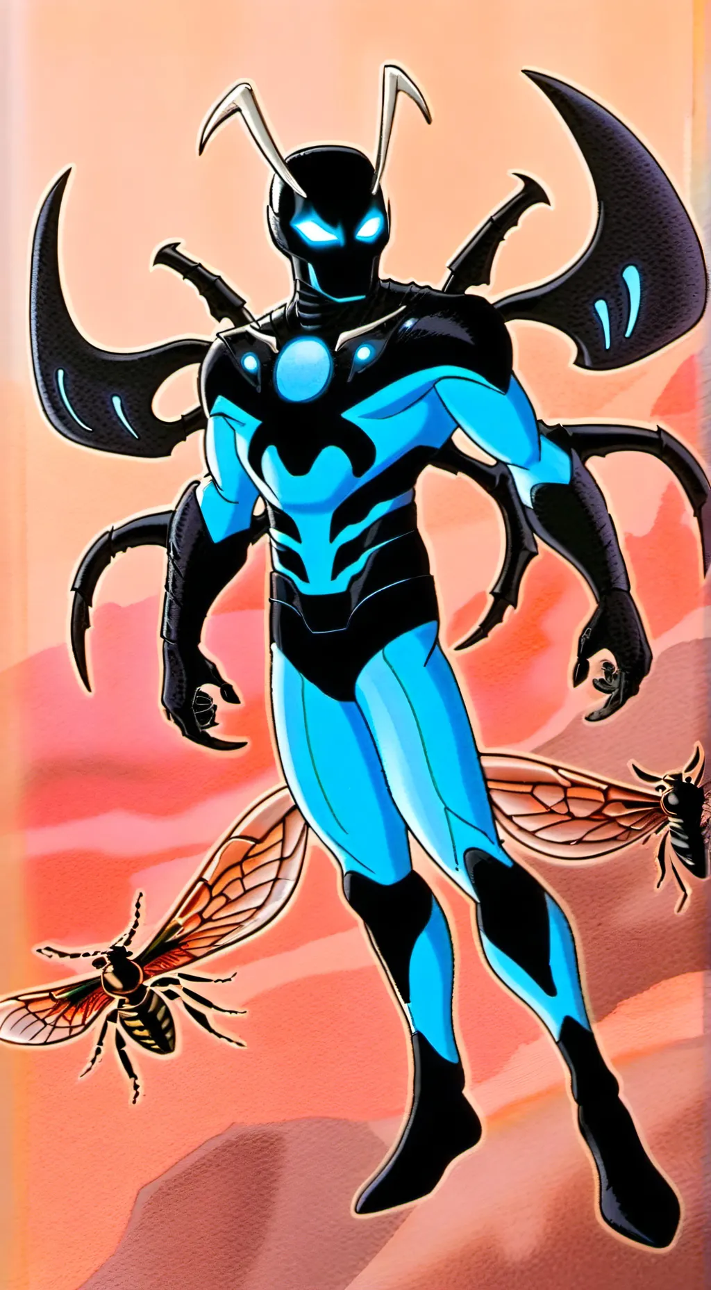 ai character: Marvel blue beetle background