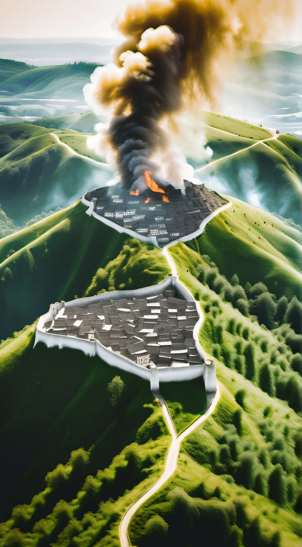 ai character: Town on fire background