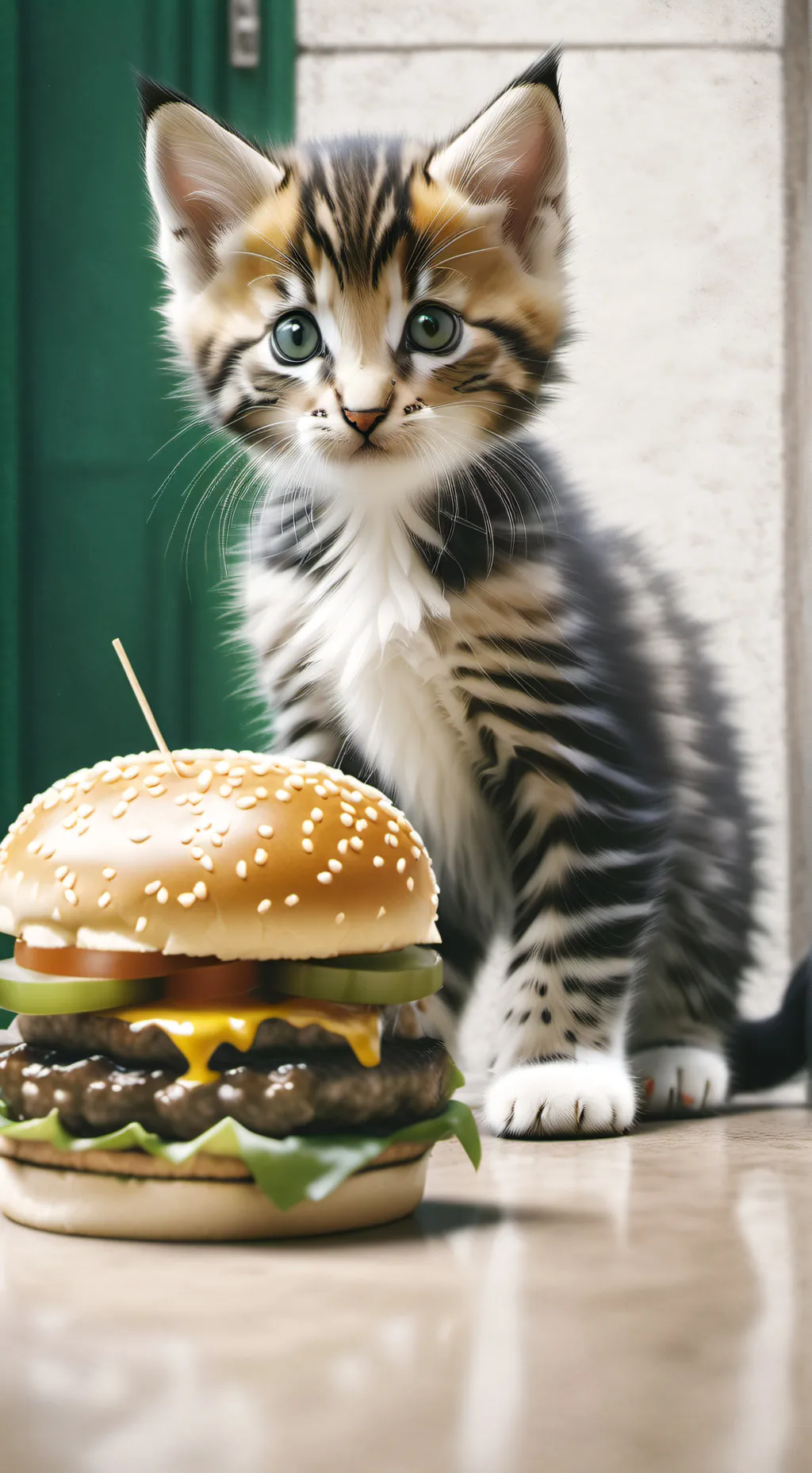 ai character: burger kitten background