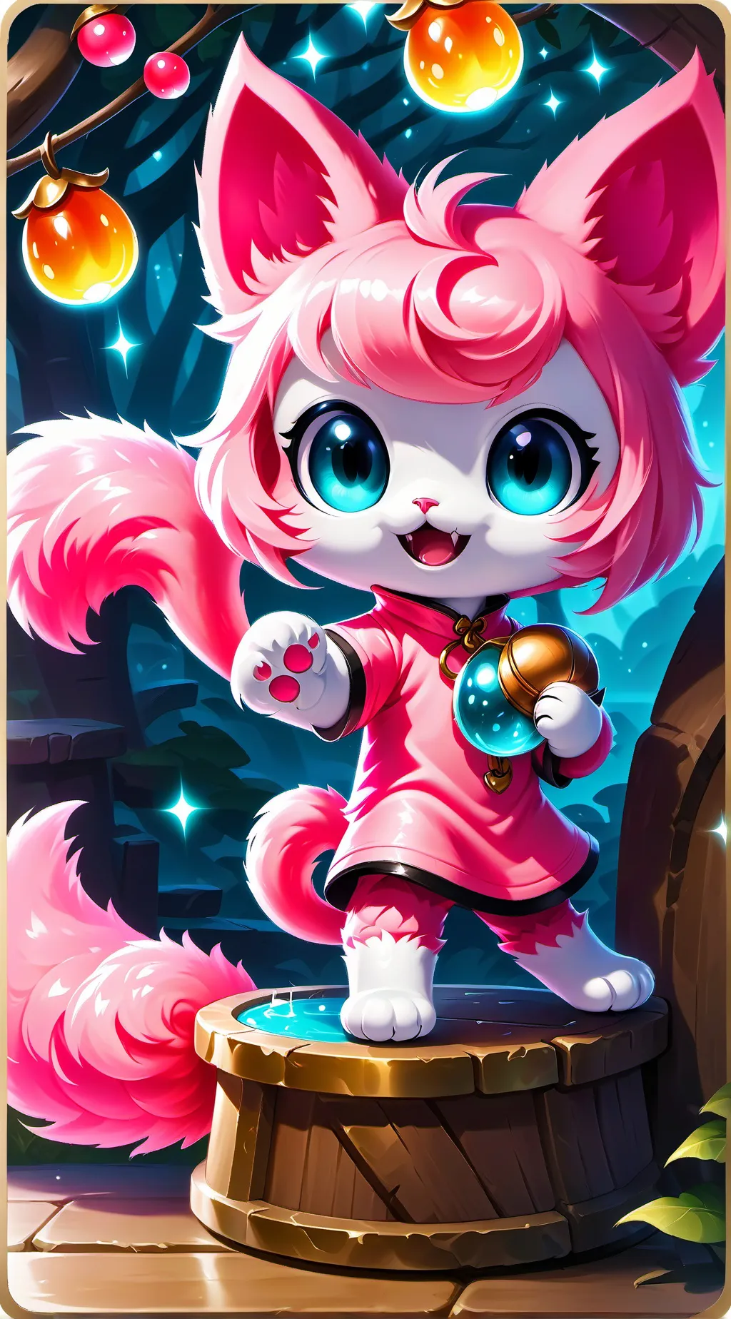 ai character: Fluffy Pink Furry Spirit background