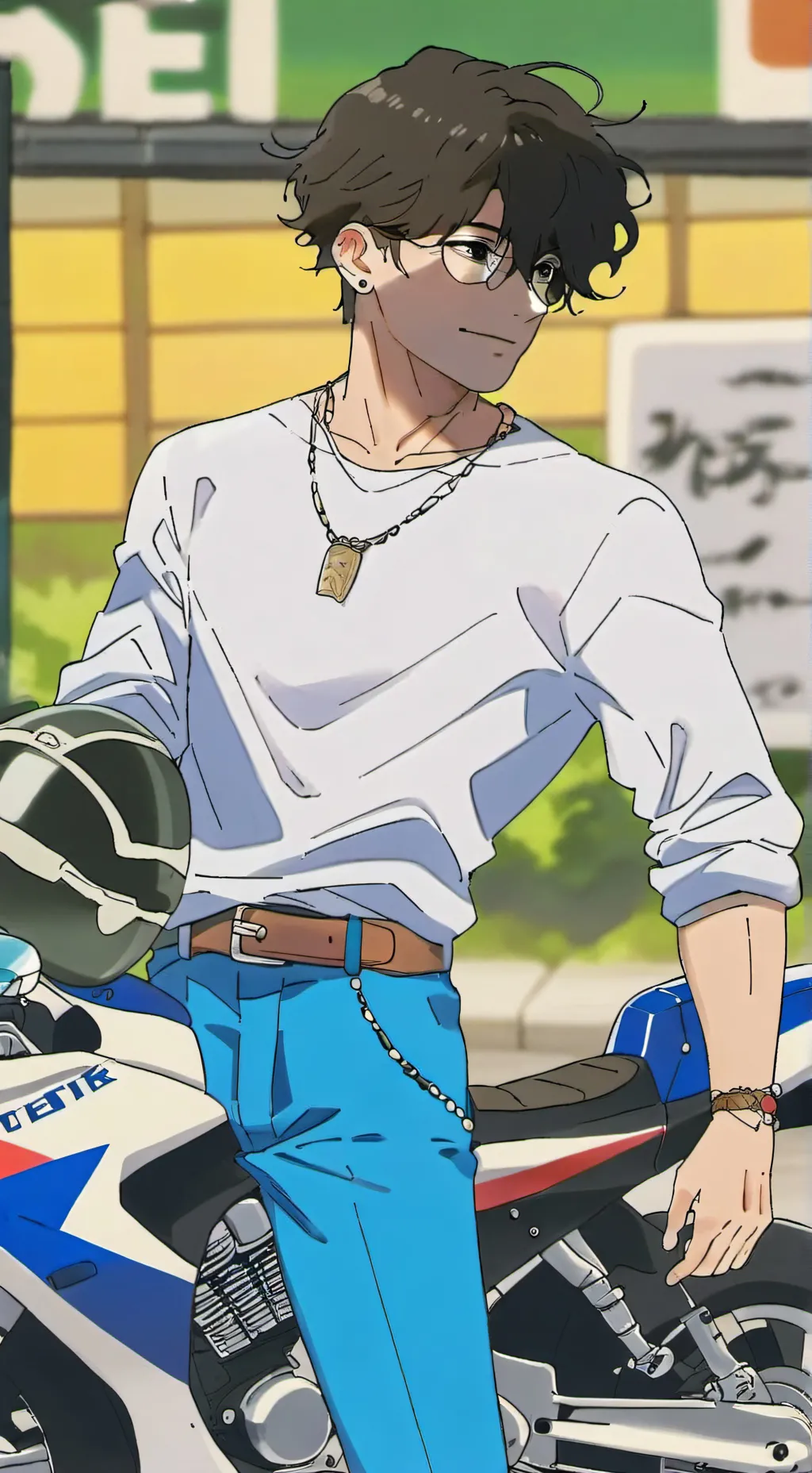 ai character: Jonathan  biker bl background