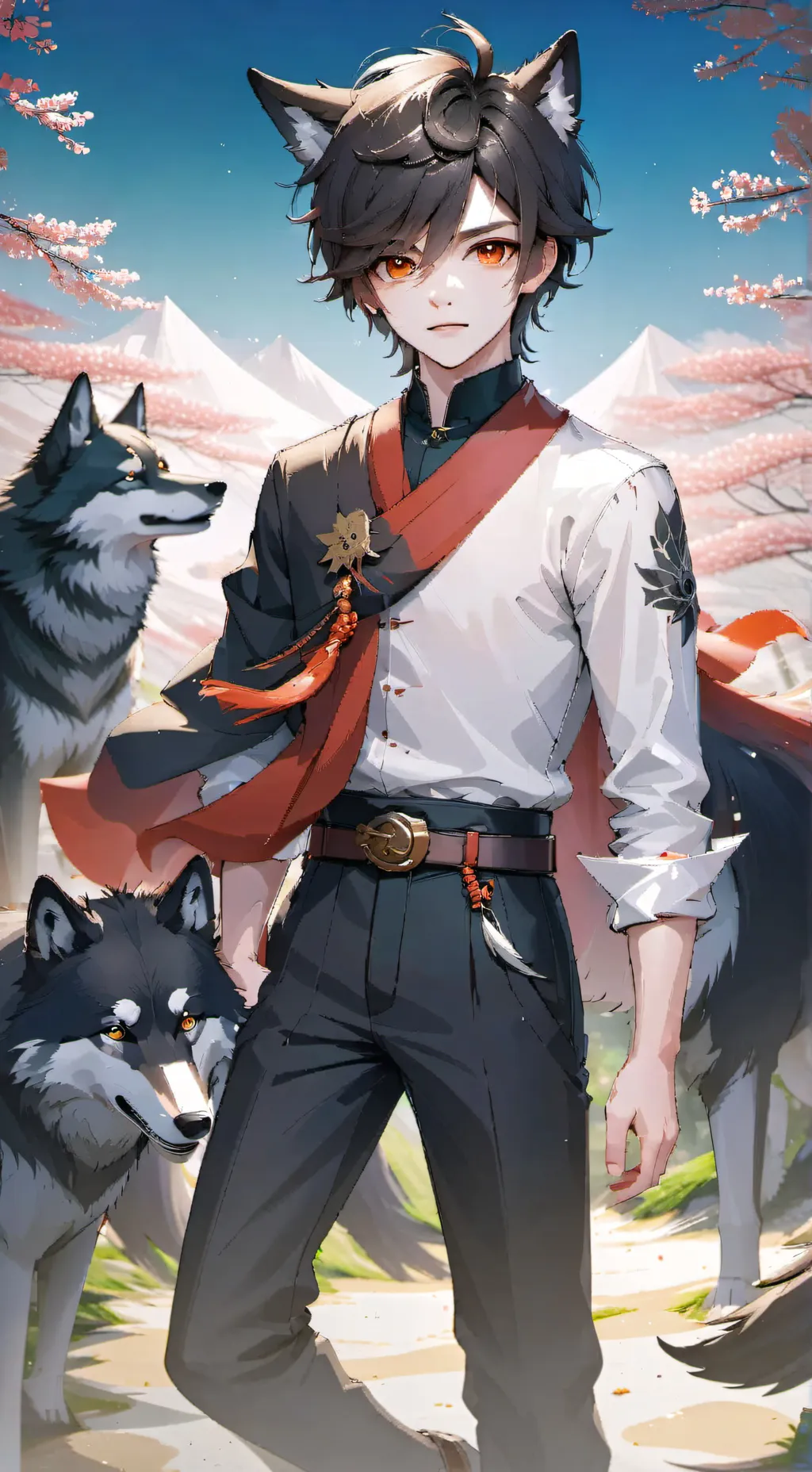 ai character: wolf hybrid  background