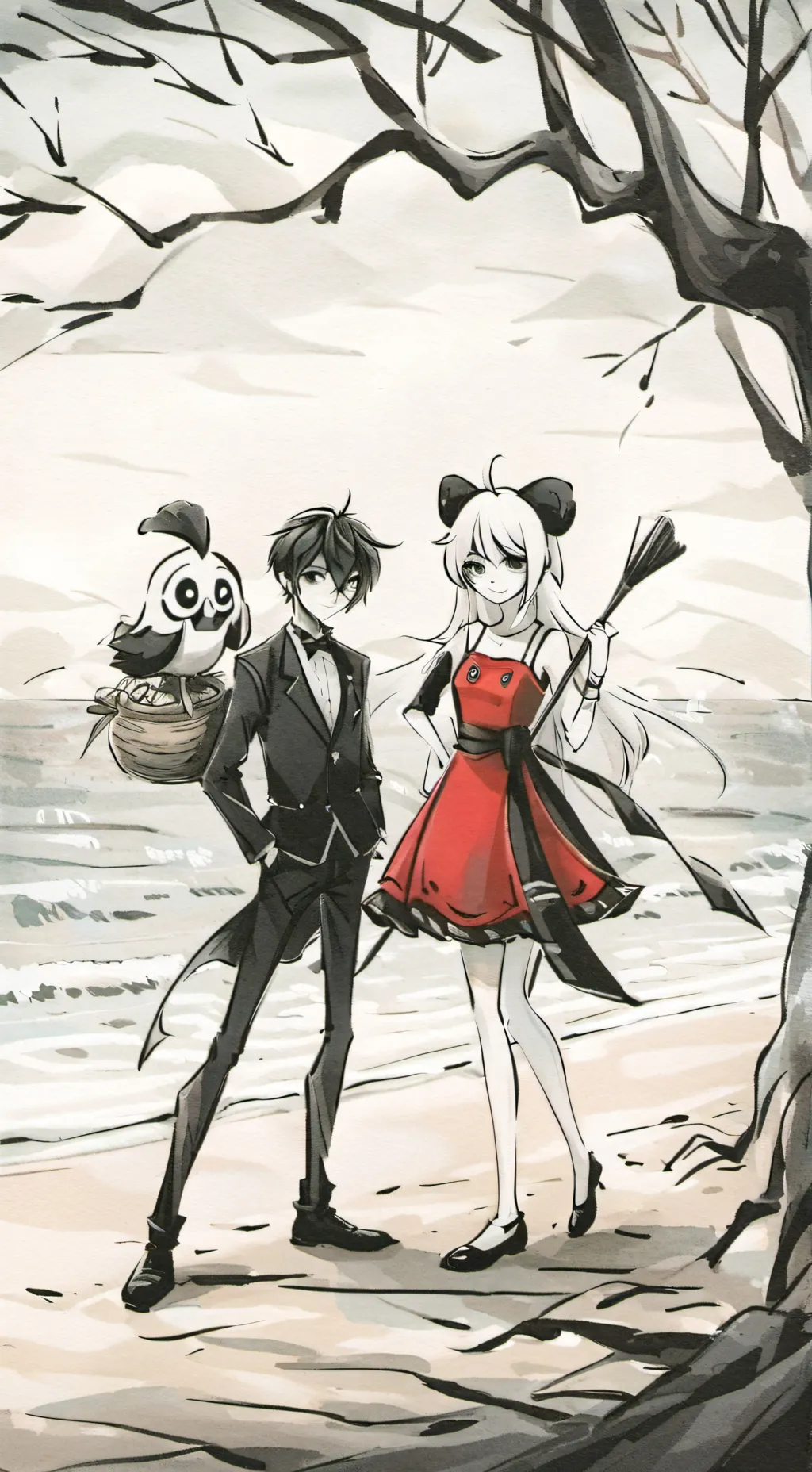 ai character: hh beach day background