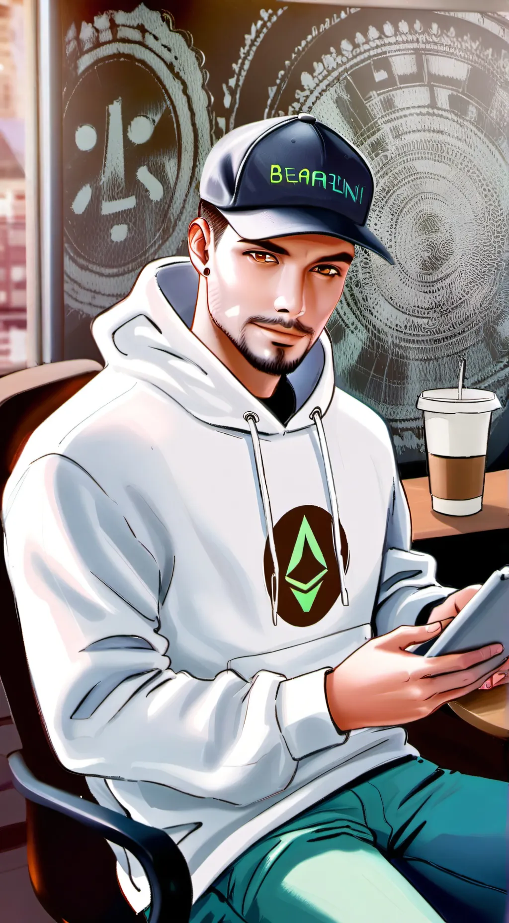 ai character: The Crypto Coffee  background