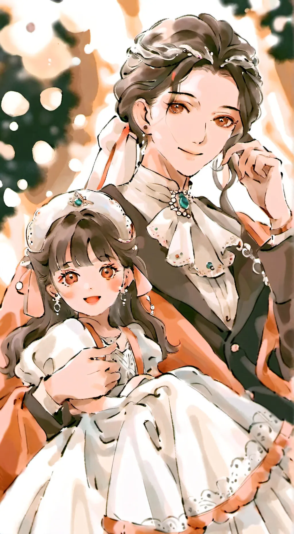 ai character: mother & daughter  background