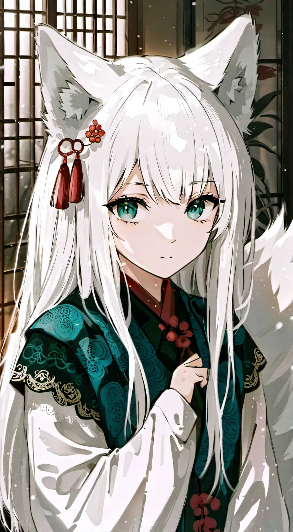 ai character: Snowy Kitsune Furr background