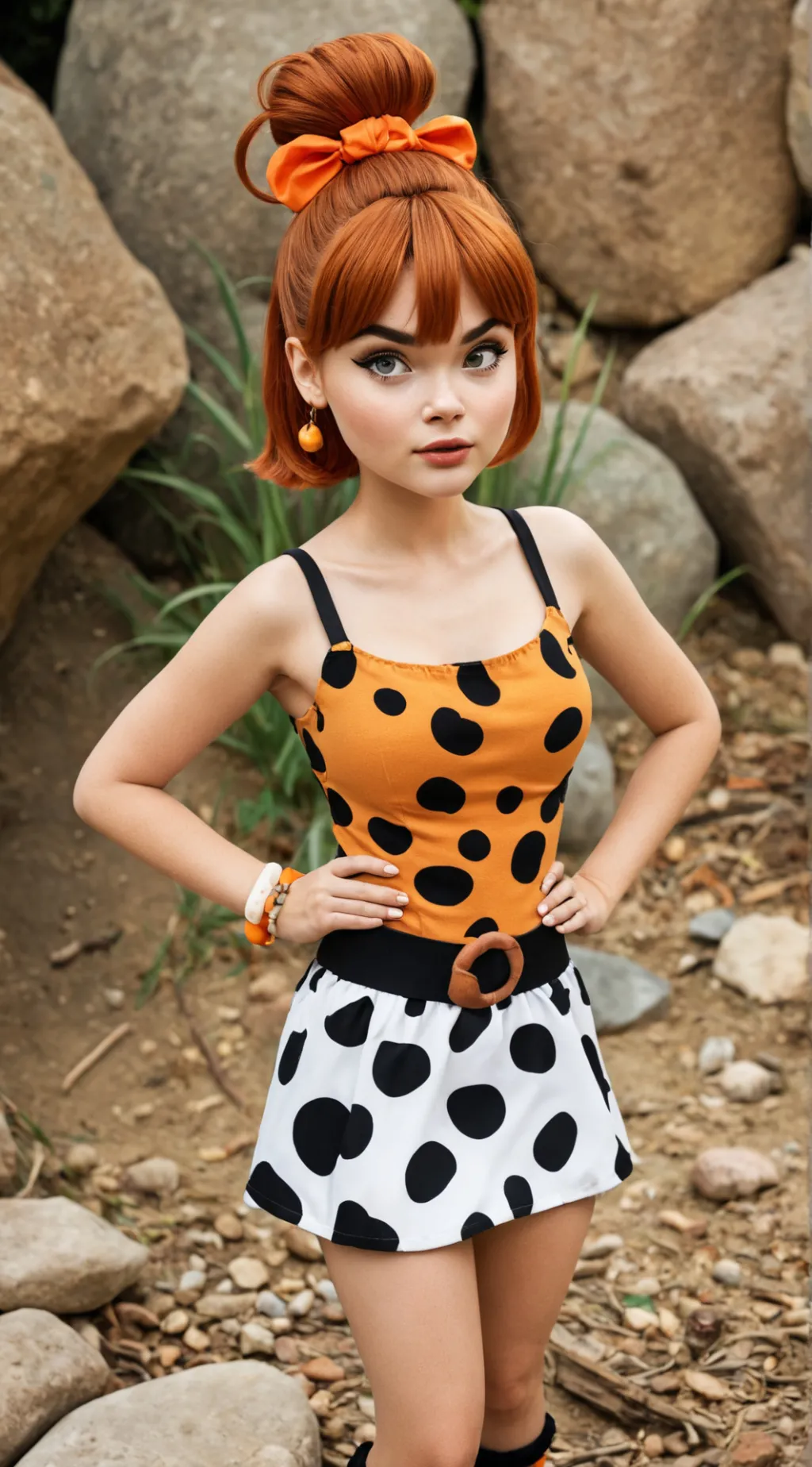 ai character: Pebbles Flintstone background