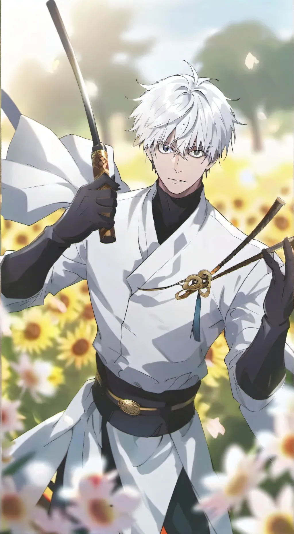 ai character: gojo as a knight  background