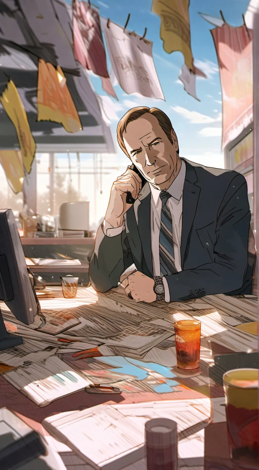ai character: Saul Goodman  background