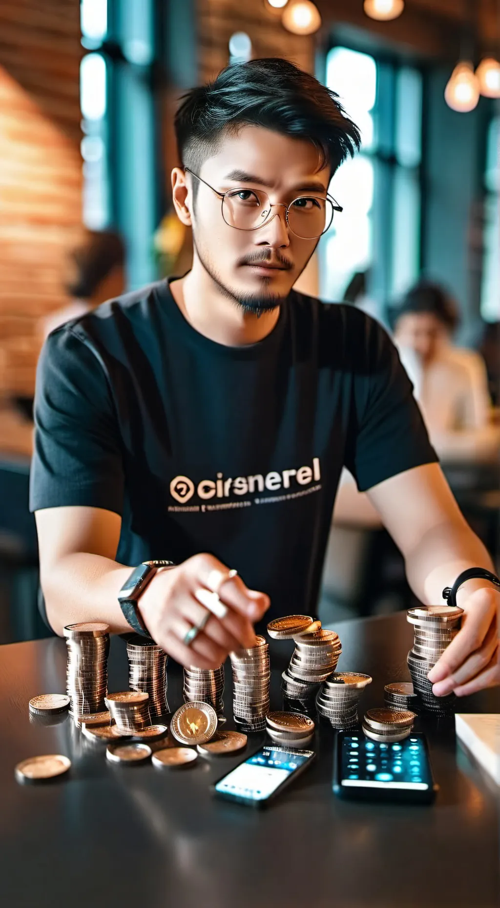 ai character: The Crypto Coffee Connoisseur background