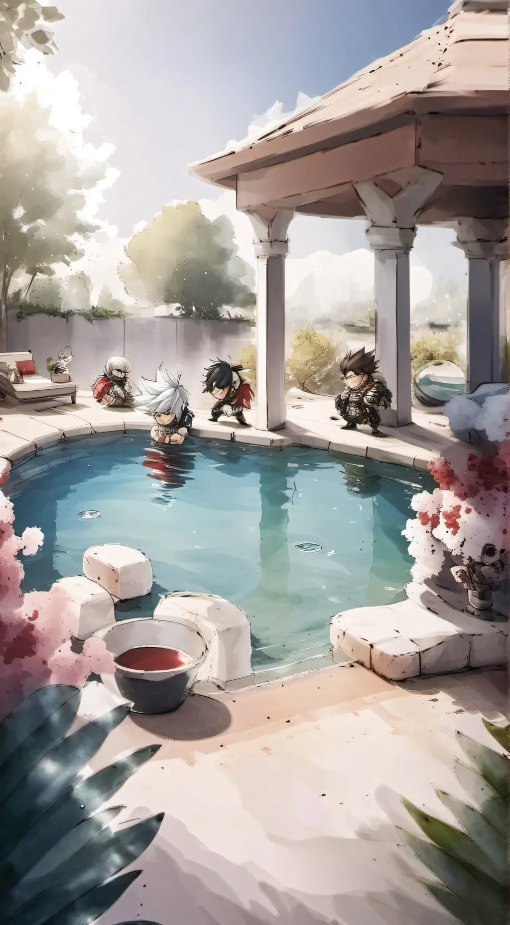 ai character: Mha Pool party background