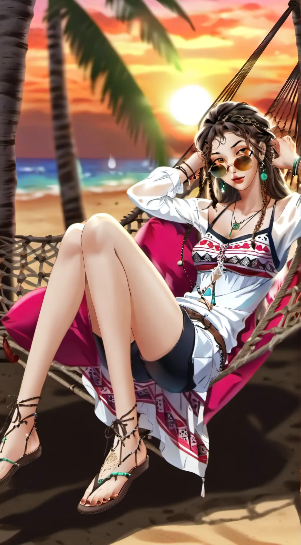 ai character: Going to the beach background