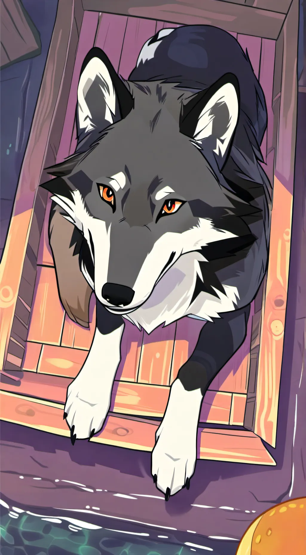 ai character: wolf shelter  background