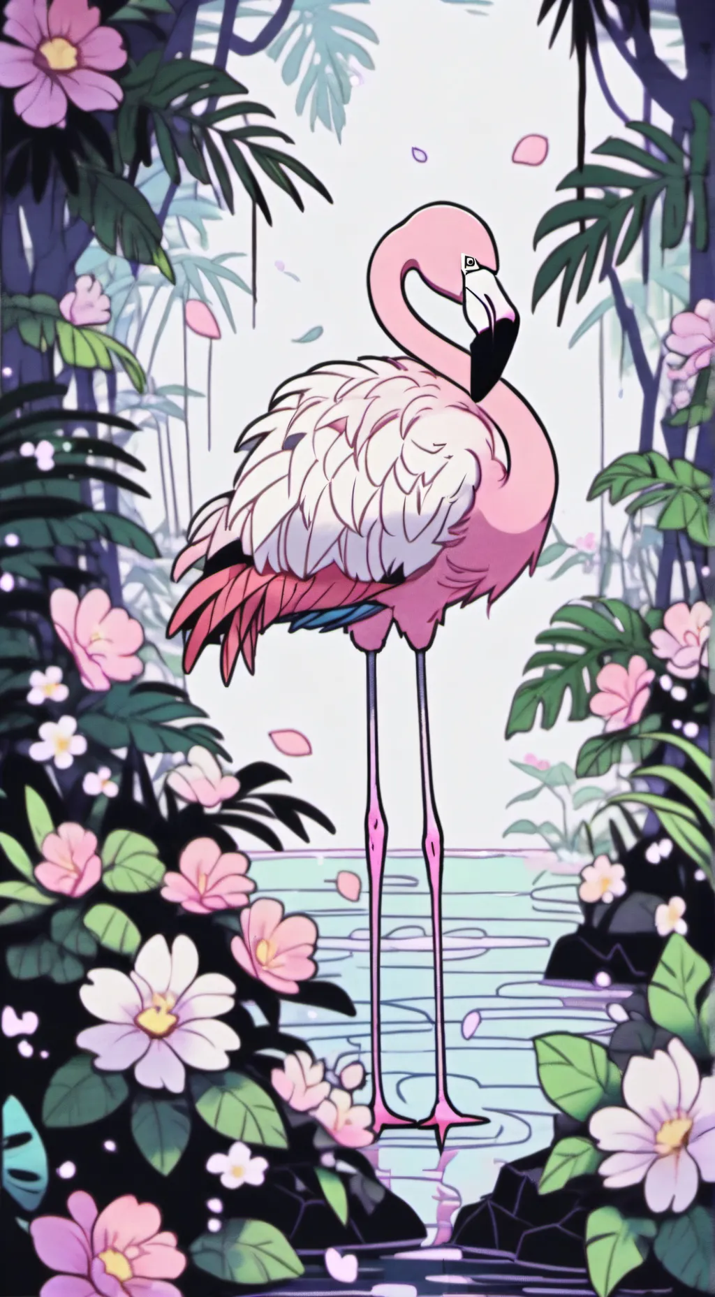 ai character: flamingo background
