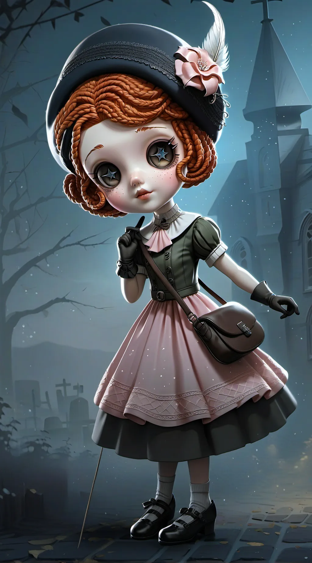 ai character: Old doll👗horror background