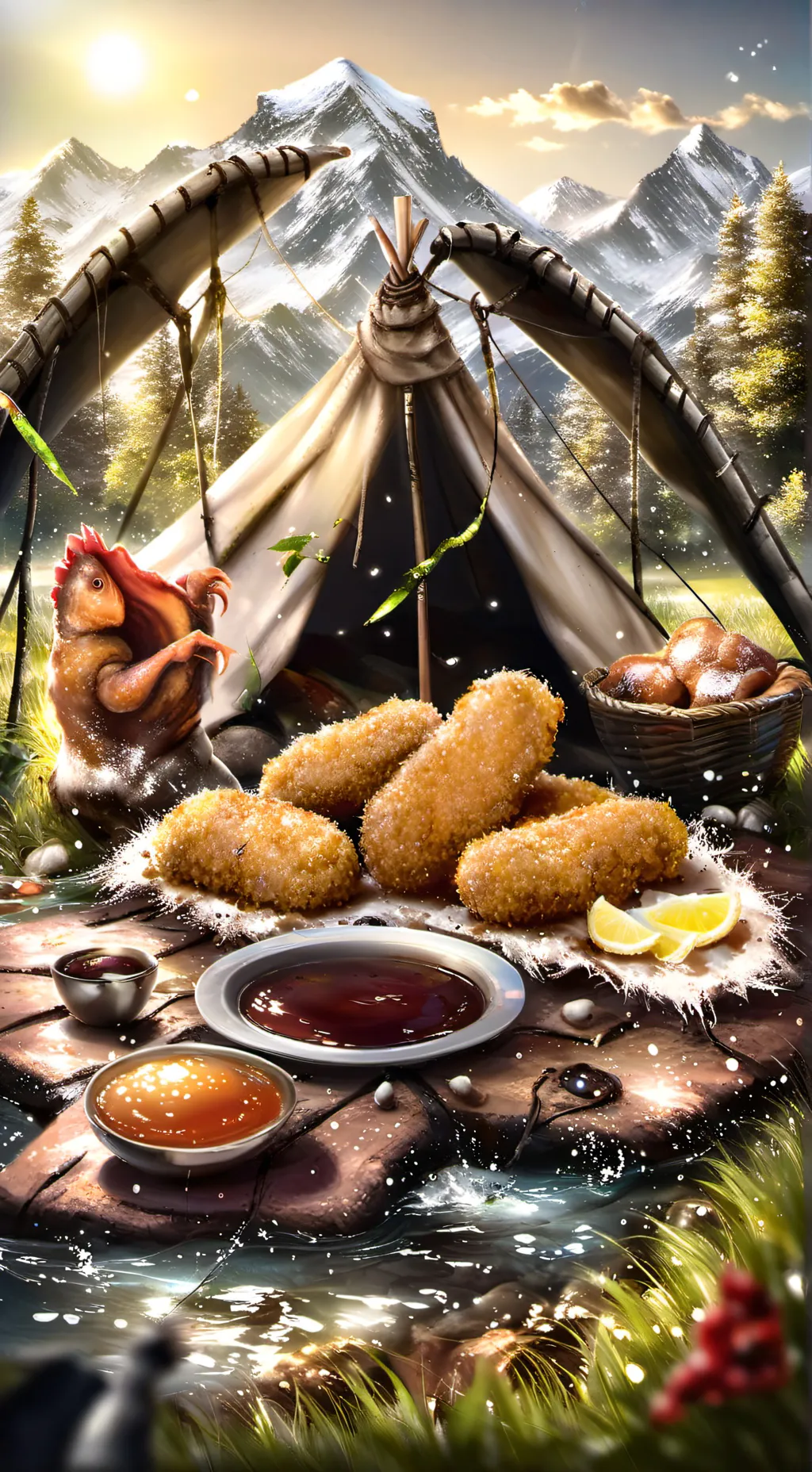 ai character: dino chickennugget background