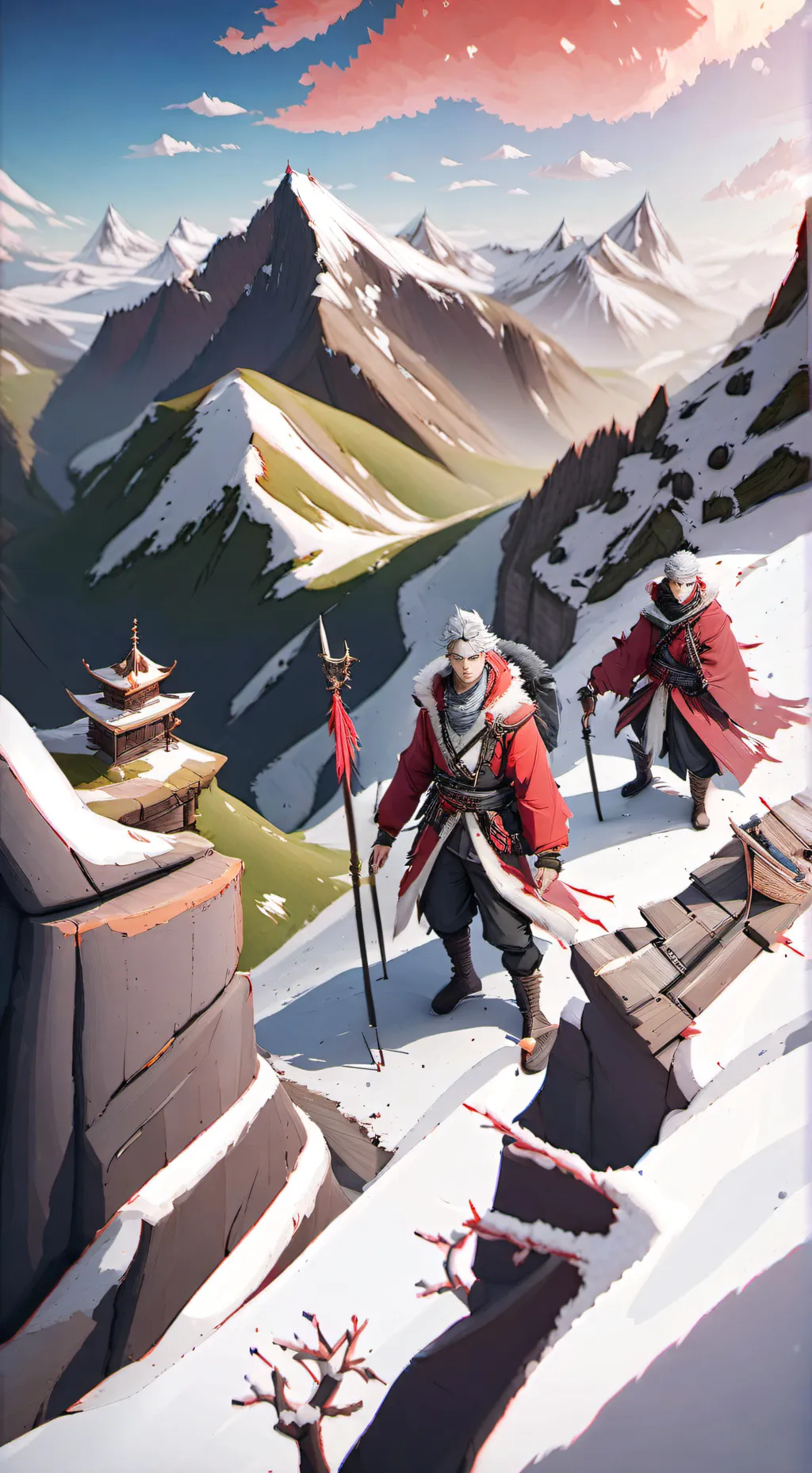 ai character: hiking on mount a background