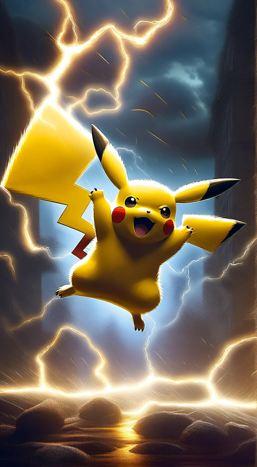 ai character: pikachu sells smth background