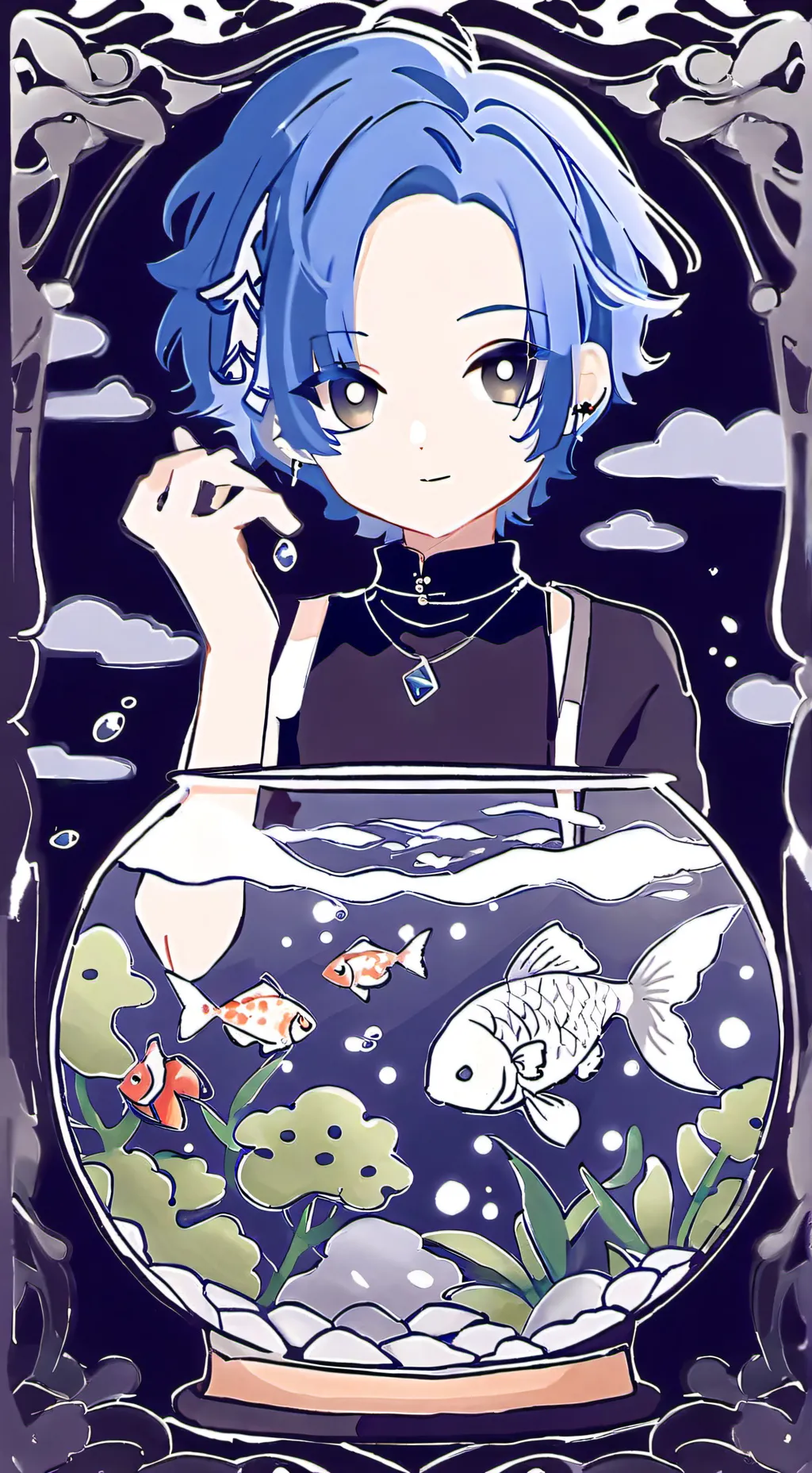 ai character: Finn the fishbowl background