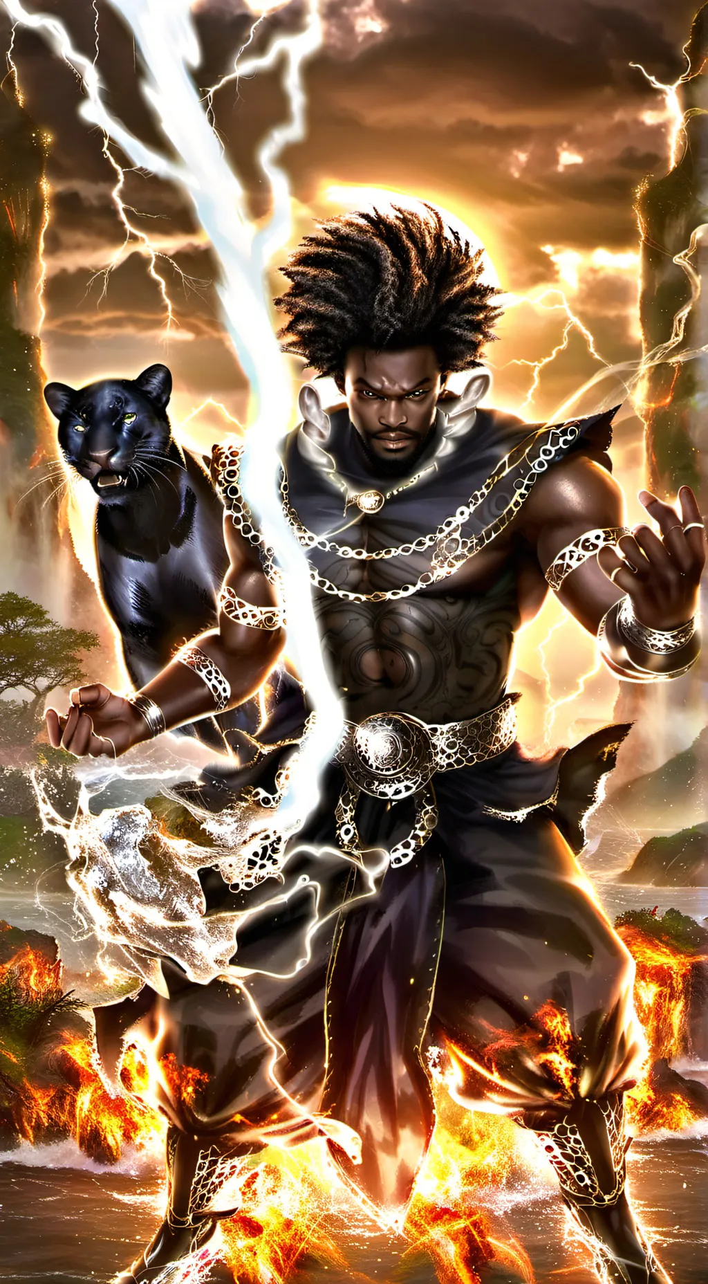 ai character: Black Panther Zeus background